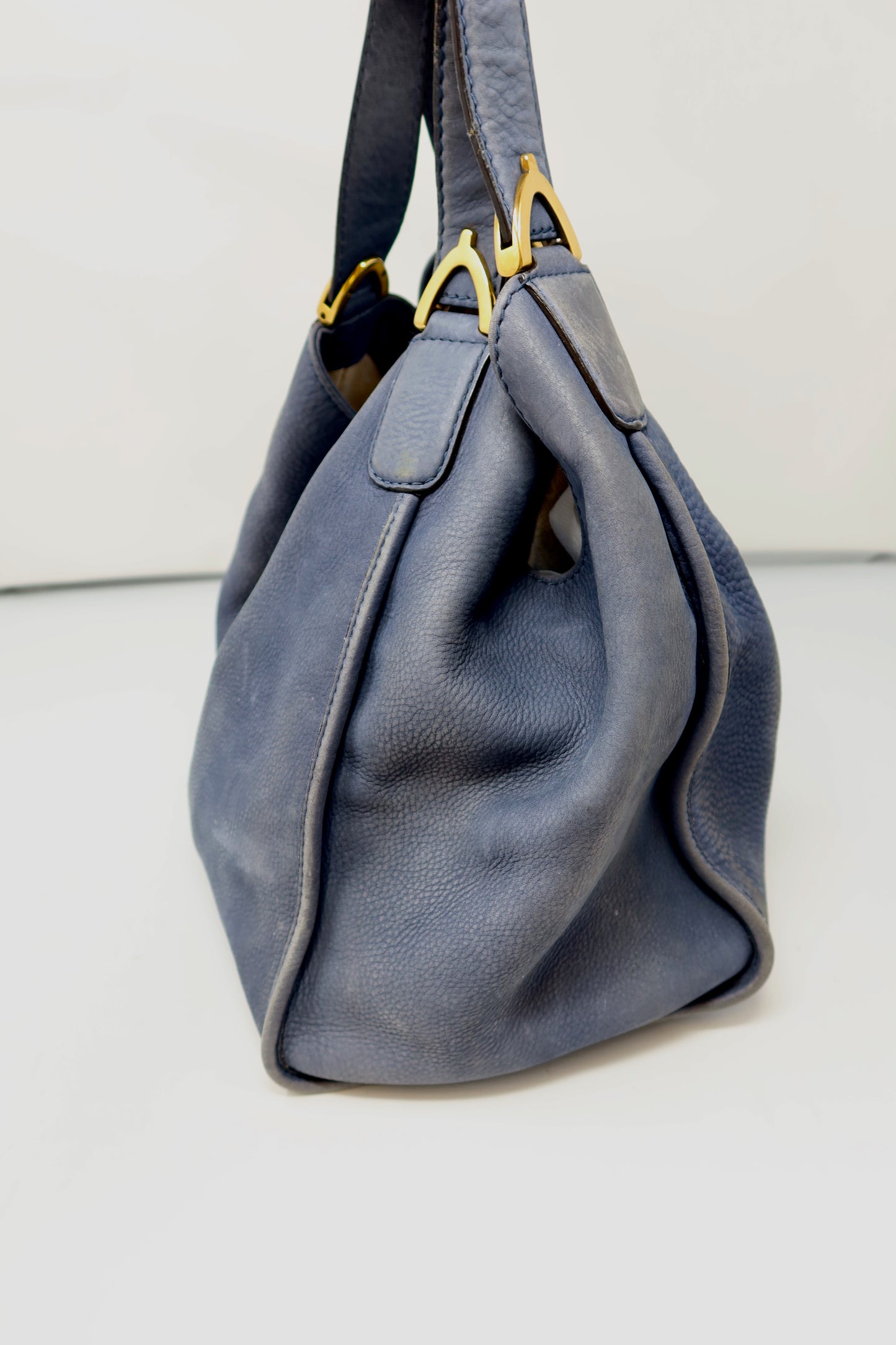 Gucci Horsebit Blue Leather Hobo Bag