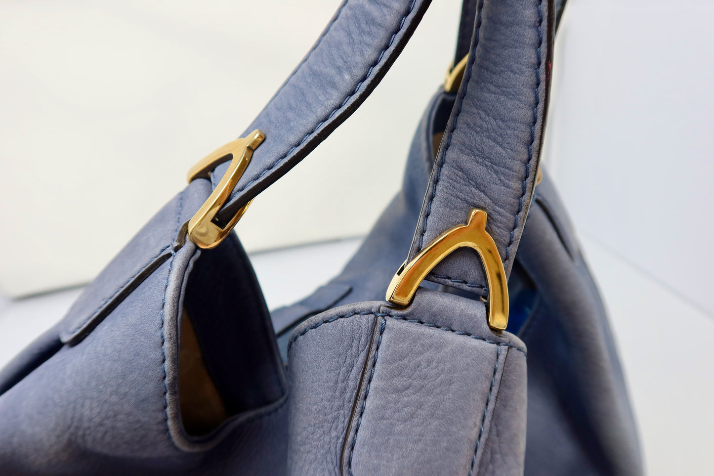Gucci Horsebit Blue Leather Hobo Bag