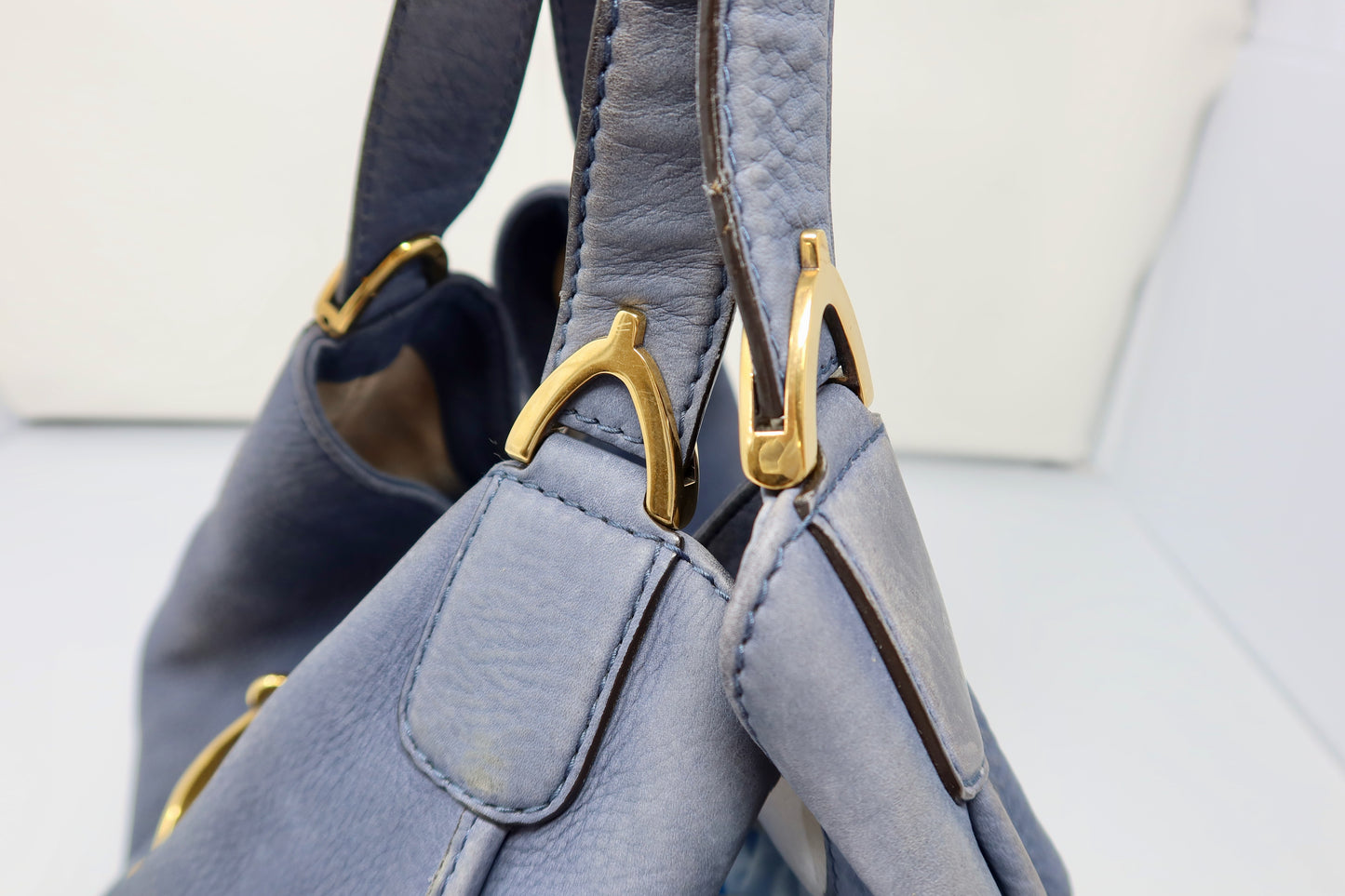 Gucci Horsebit Blue Leather Hobo Bag