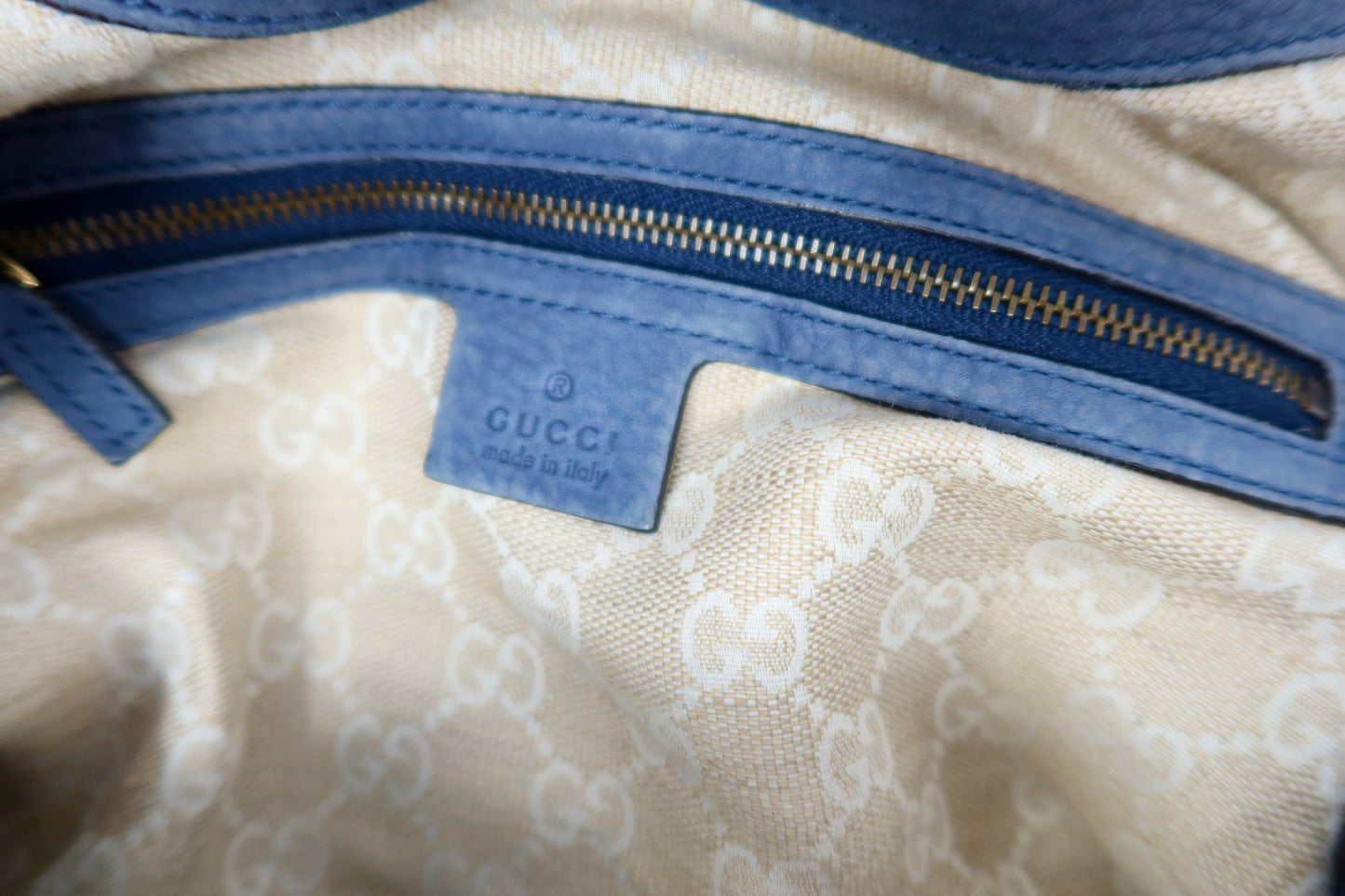 Gucci Horsebit Blue Leather Hobo Bag