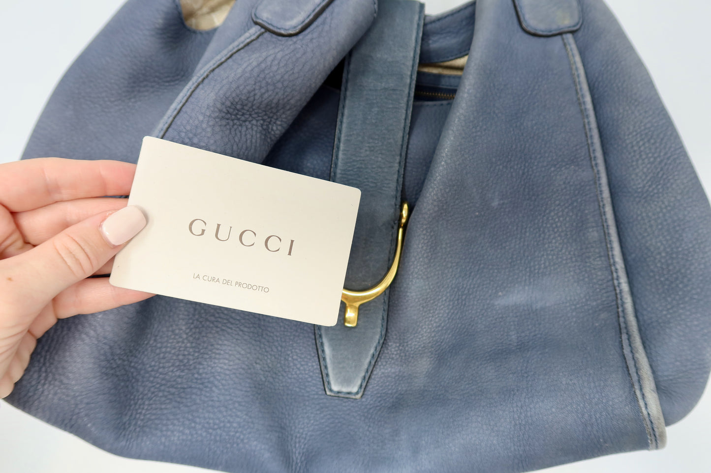 Gucci Horsebit Blue Leather Hobo Bag
