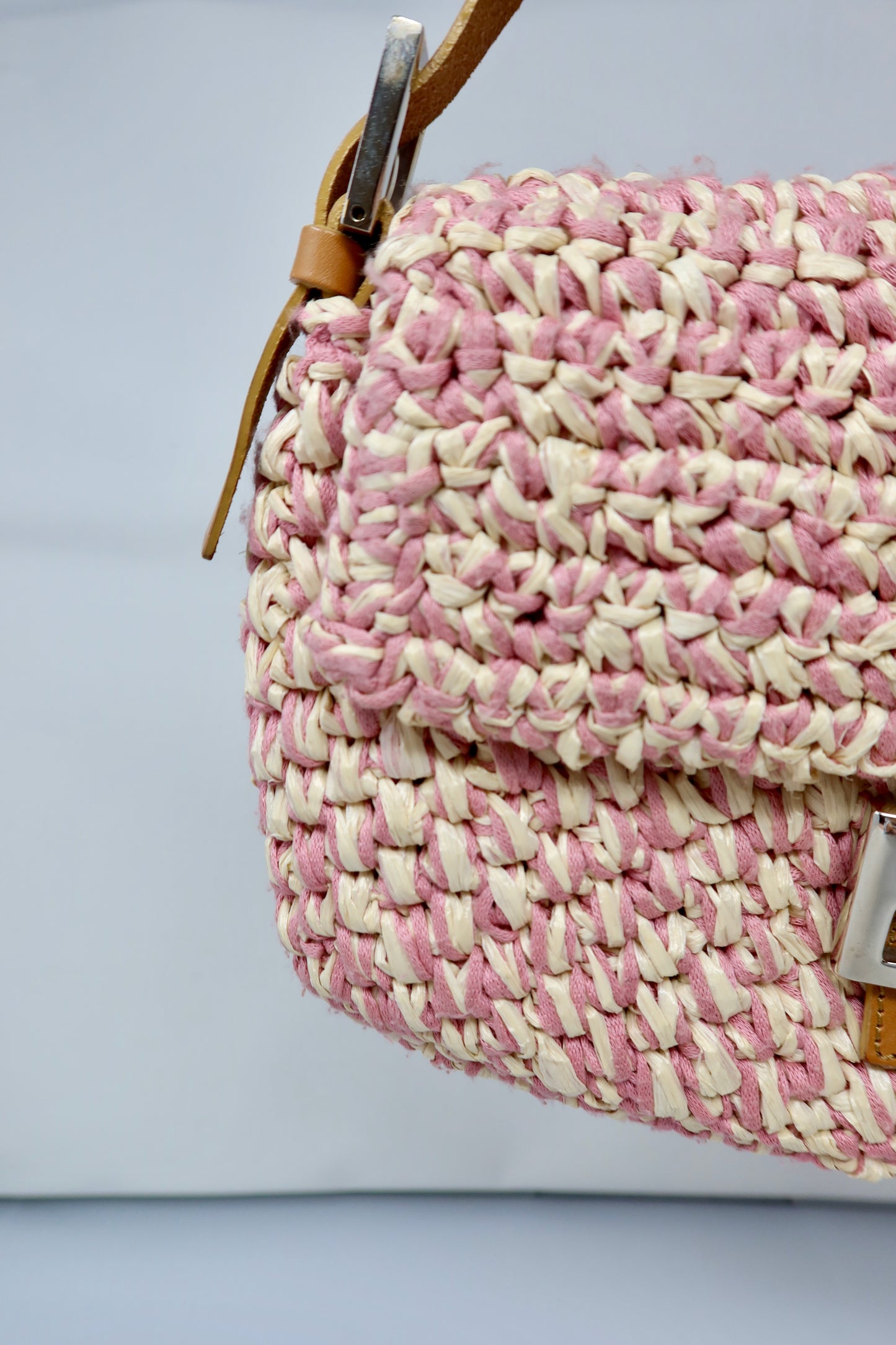 Fendi Pink and White Crochet Baguette - Under $2000
