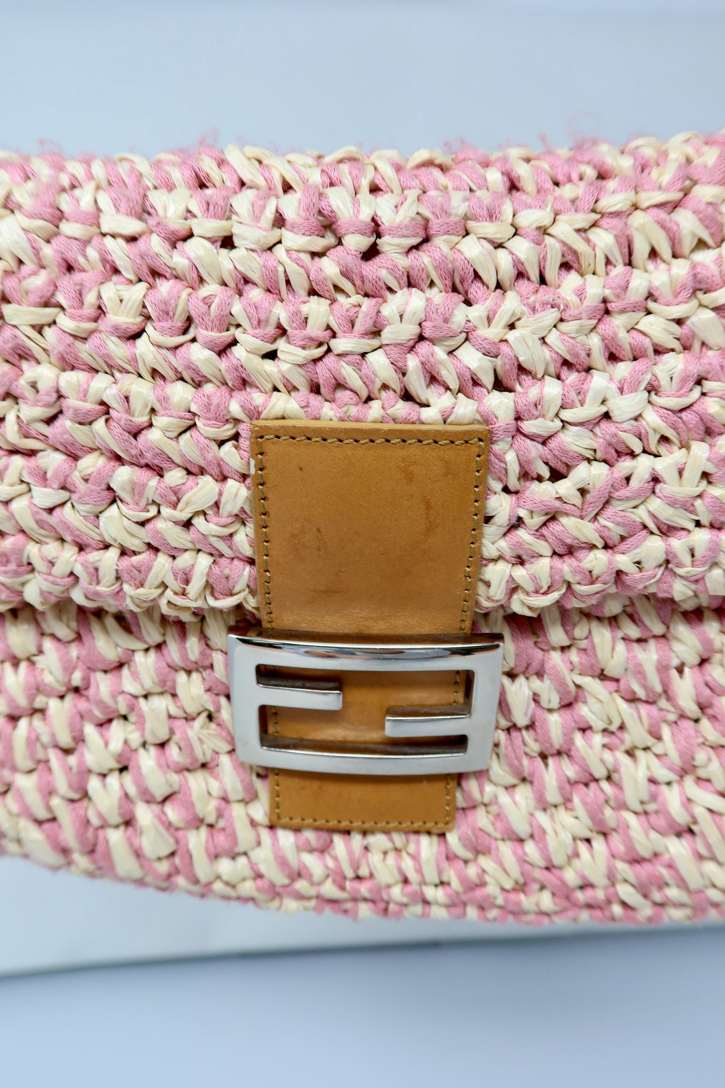 Fendi Pink and White Crochet Baguette - Under $2000
