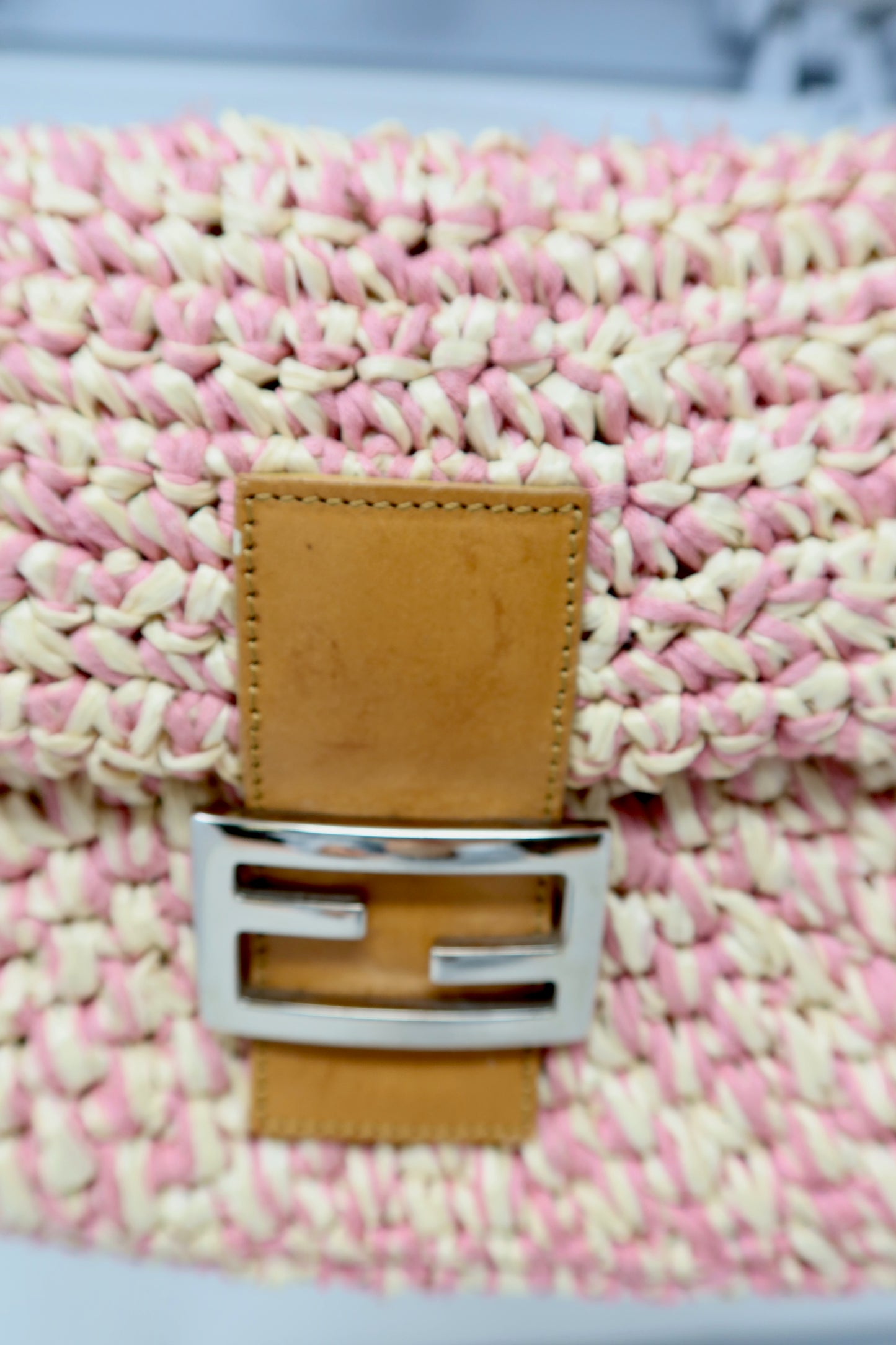 Fendi Pink and White Crochet Baguette - Under $2000