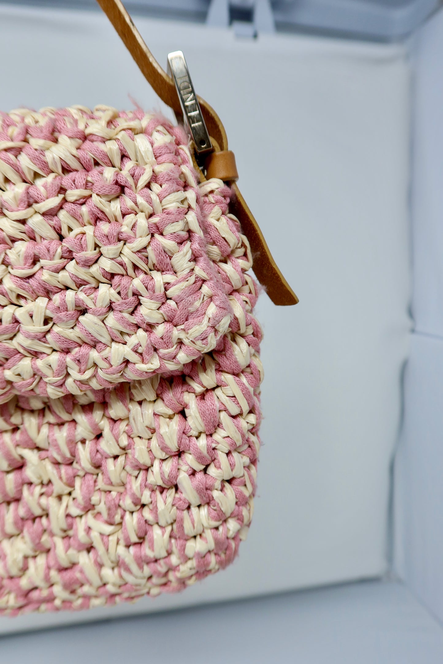 Fendi Pink and White Crochet Baguette - Under $2000
