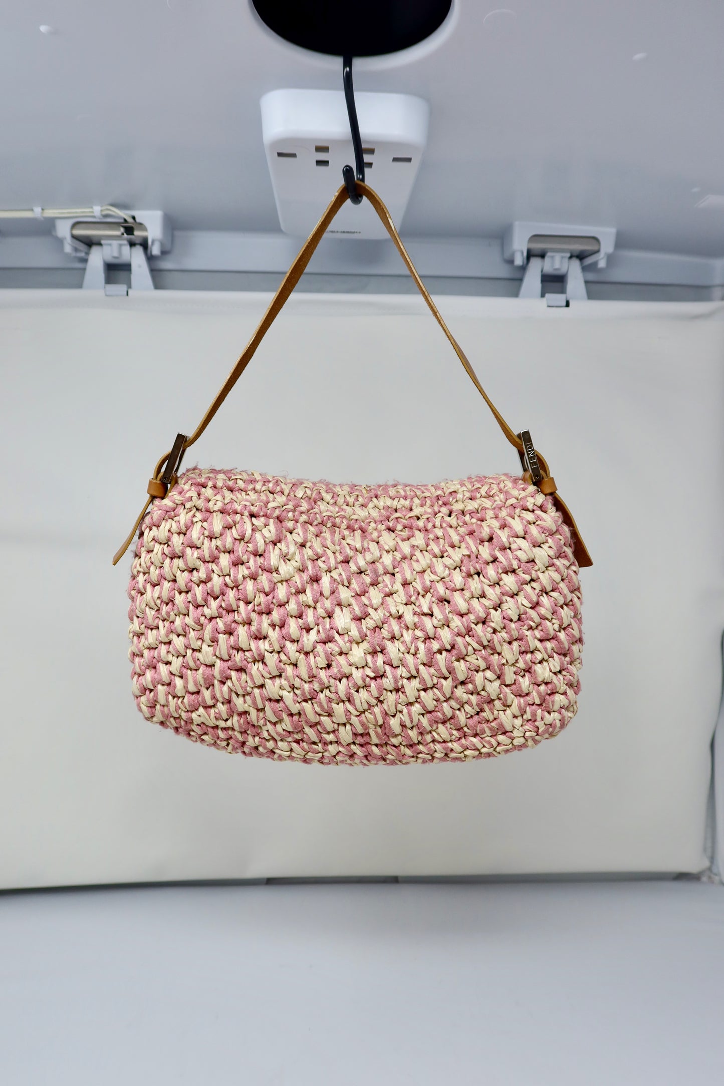 Fendi Pink and White Crochet Baguette - Under $2000