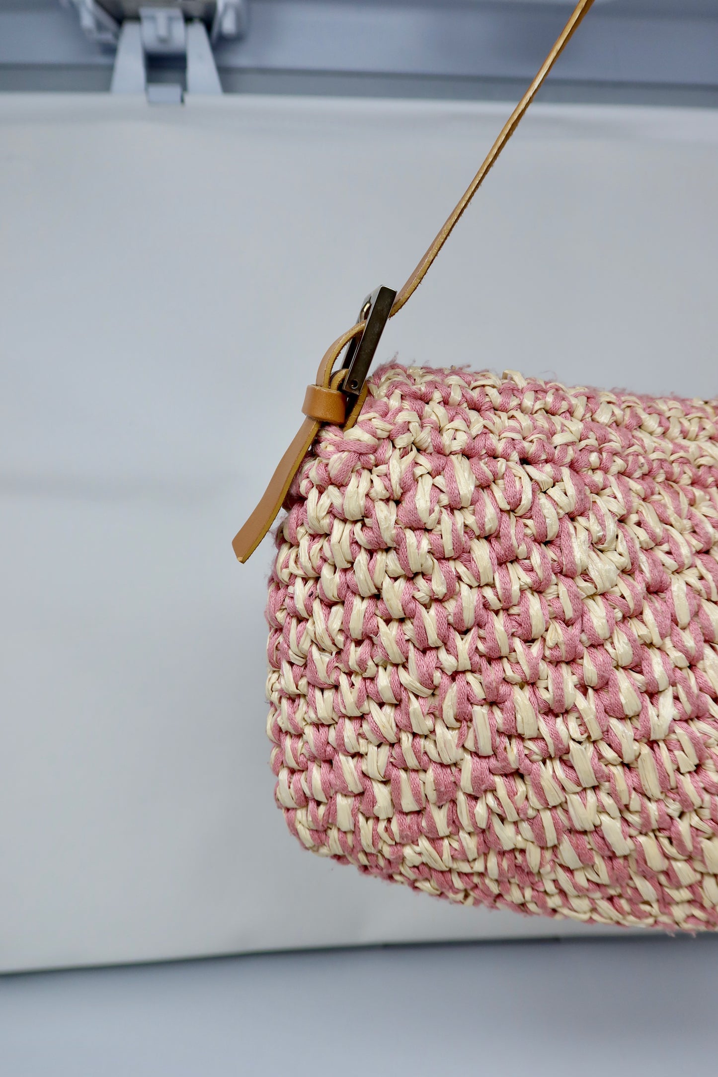 Fendi Pink and White Crochet Baguette - Under $2000