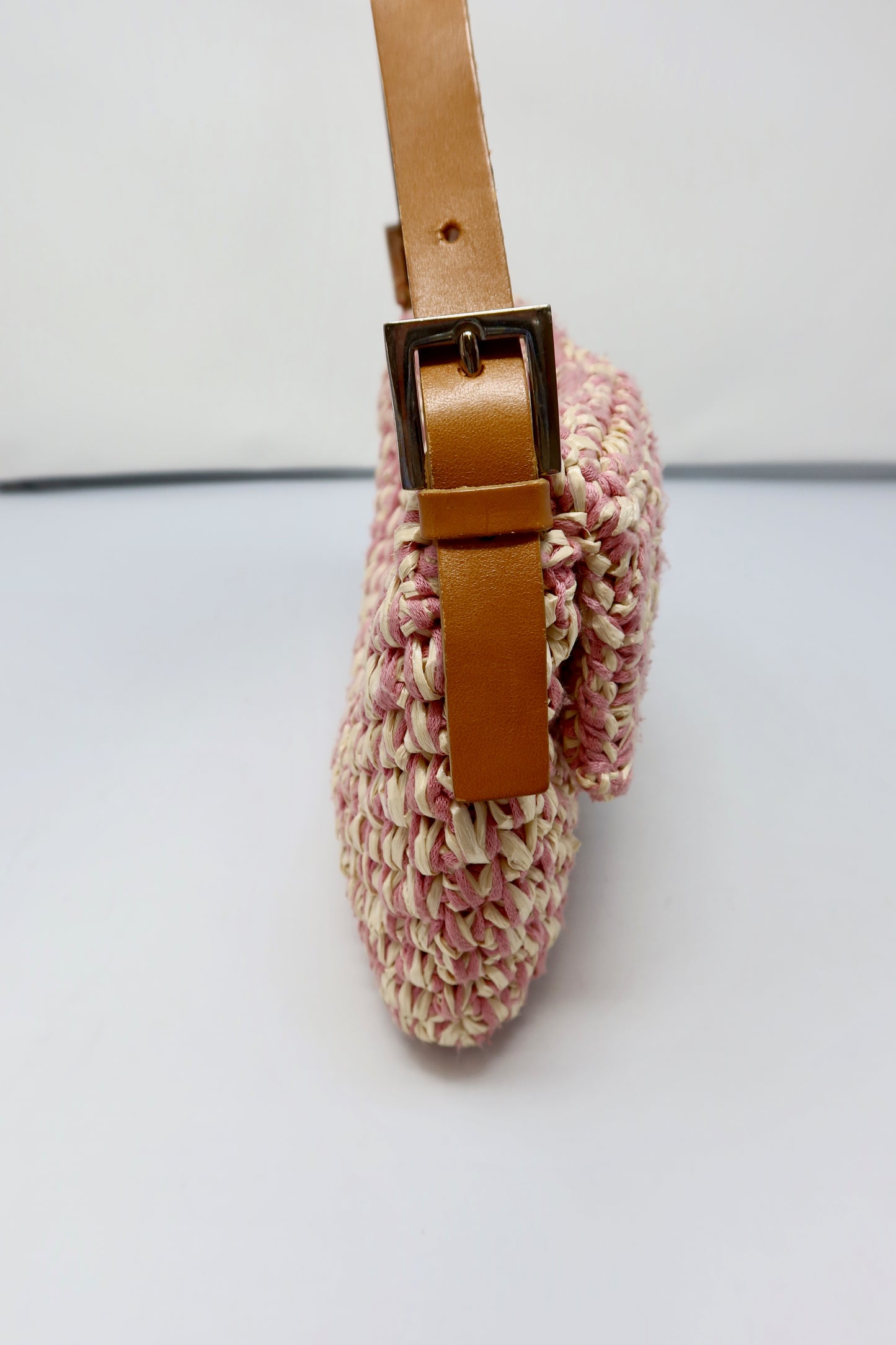 Fendi Pink and White Crochet Baguette - Under $2000