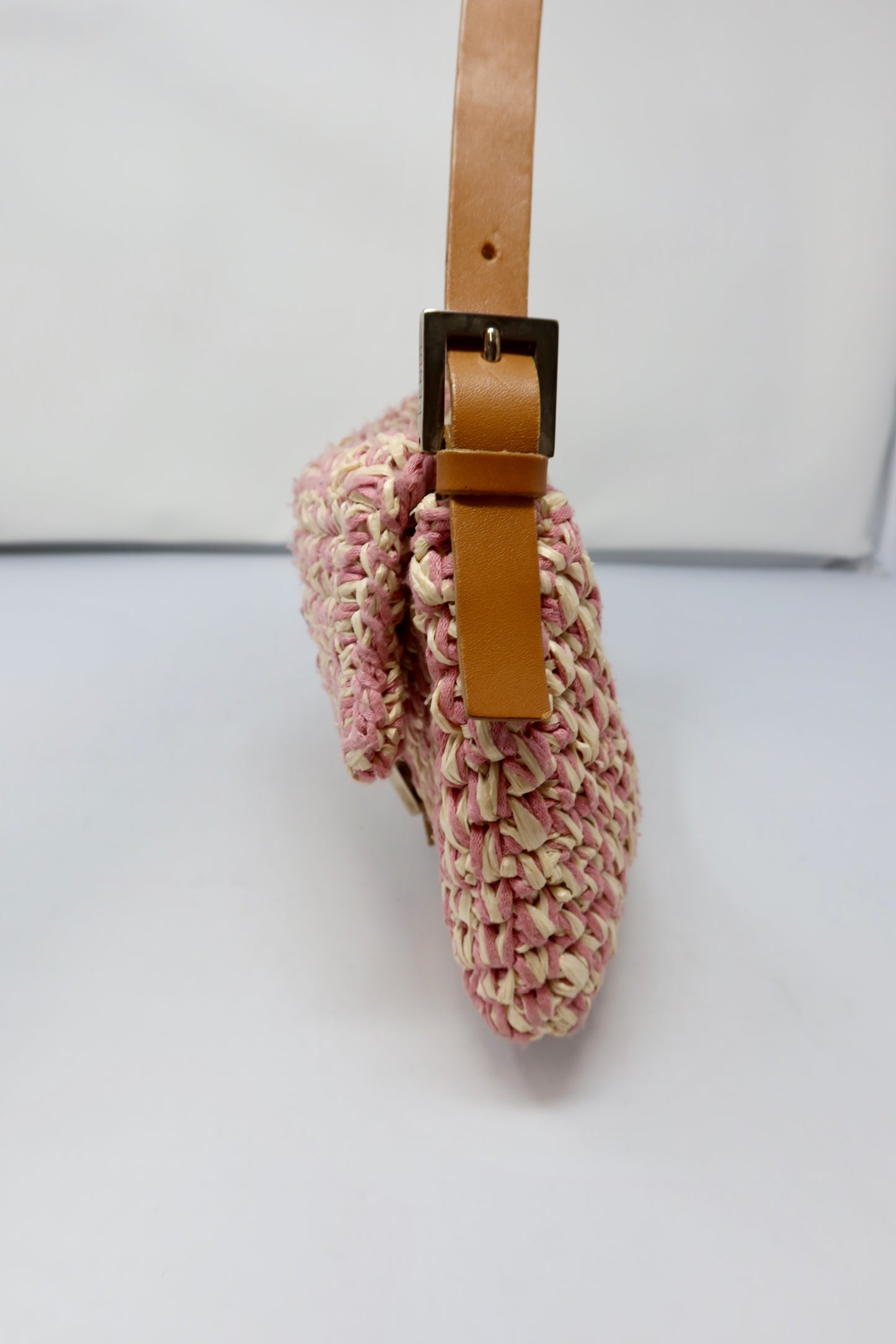 Fendi Pink and White Crochet Baguette - Under $2000