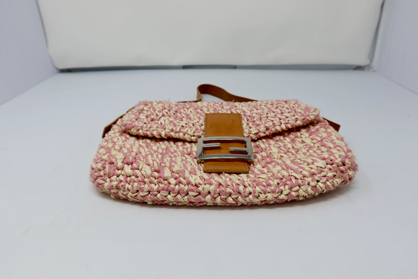Fendi Pink and White Crochet Baguette - Under $2000