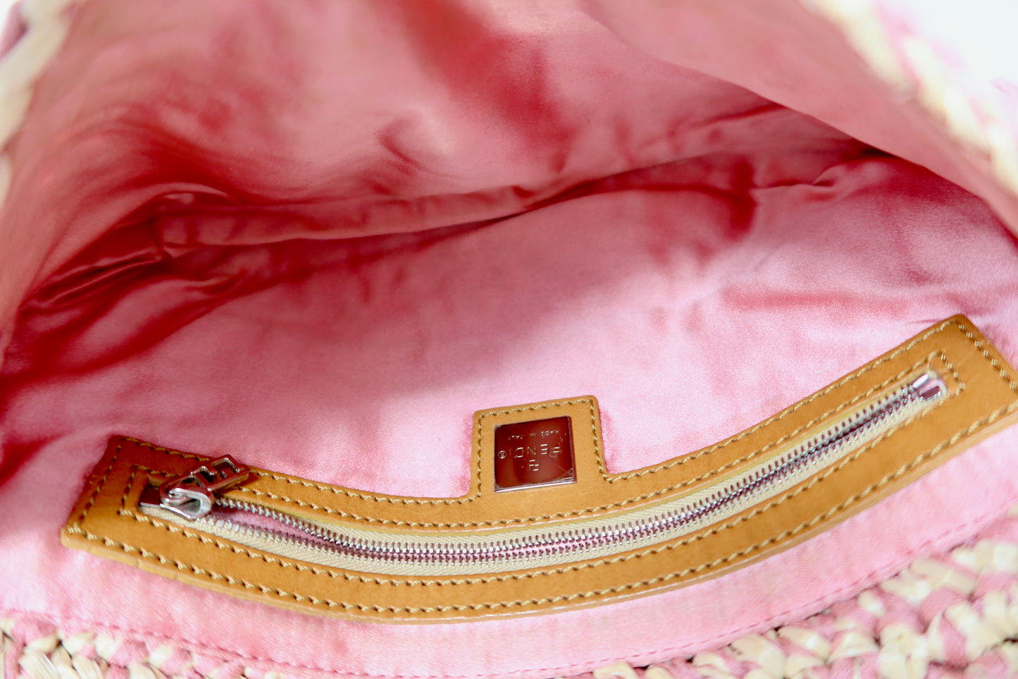 Fendi Pink and White Crochet Baguette - Under $2000
