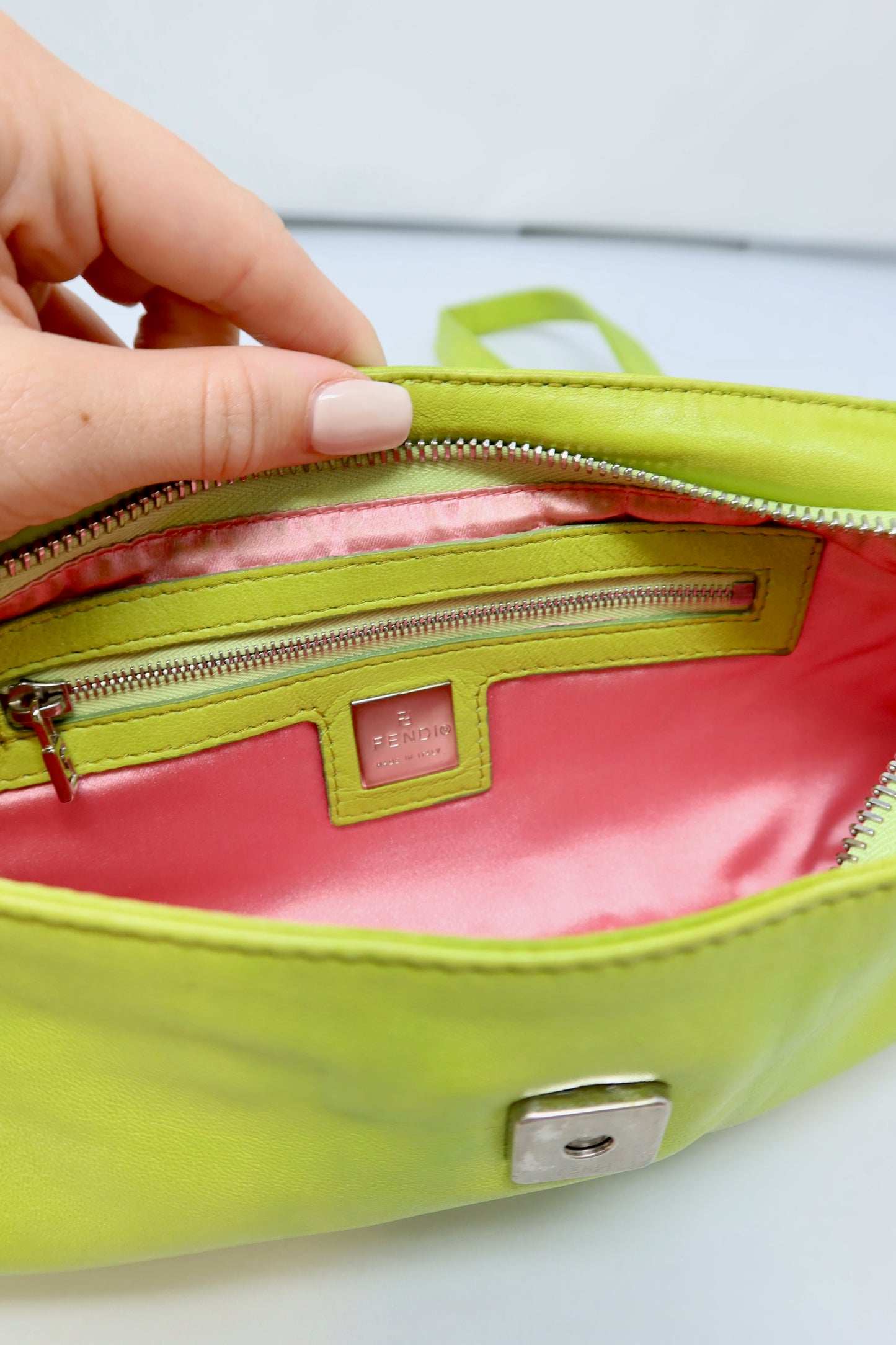 Fendi Lime Green Skinny Baguette Shoulder Bag