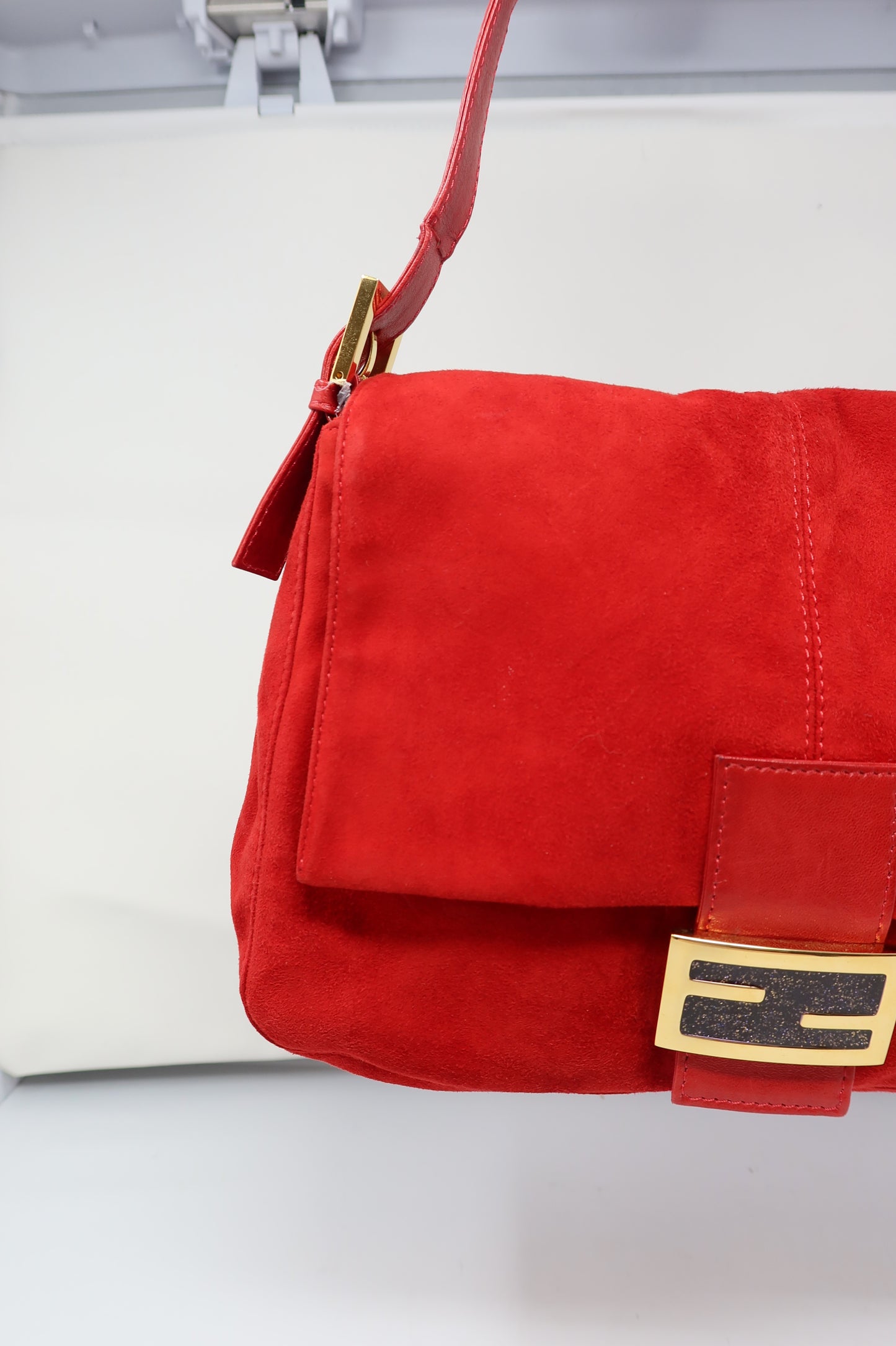 Fendi Red Suede Mamma Baguette Bag