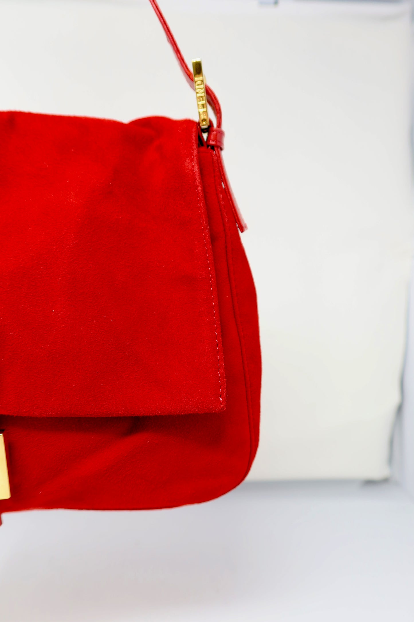 Fendi Red Suede Mamma Baguette Bag