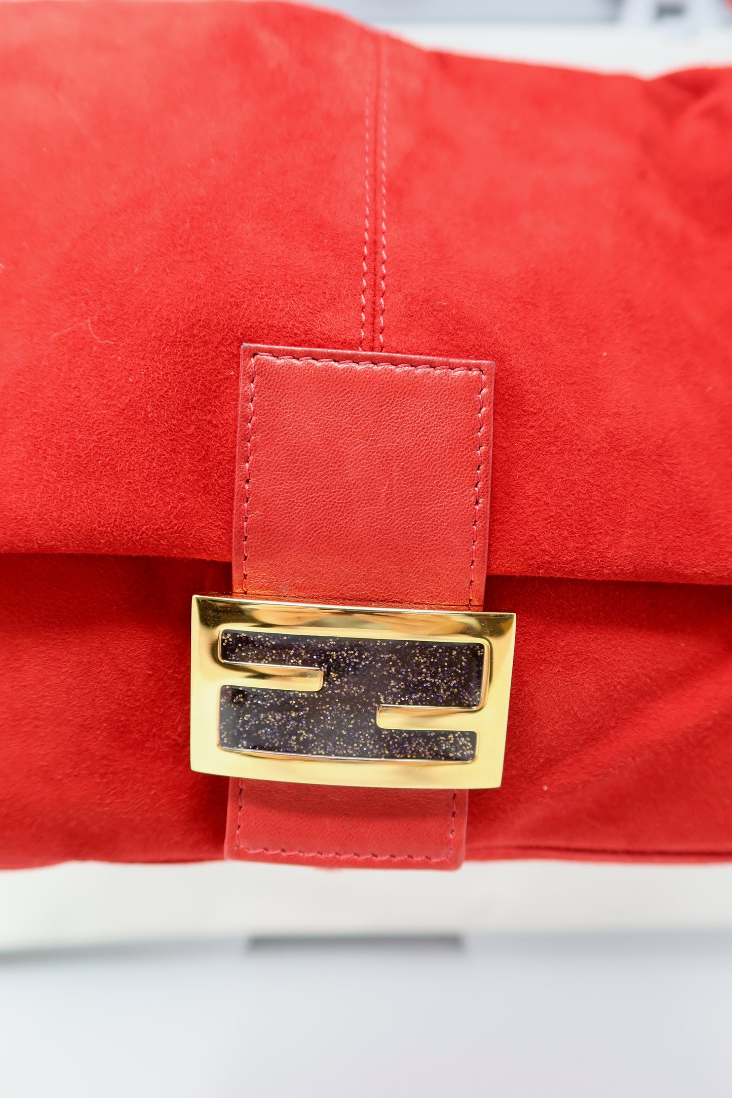 Fendi Red Suede Mamma Baguette Bag