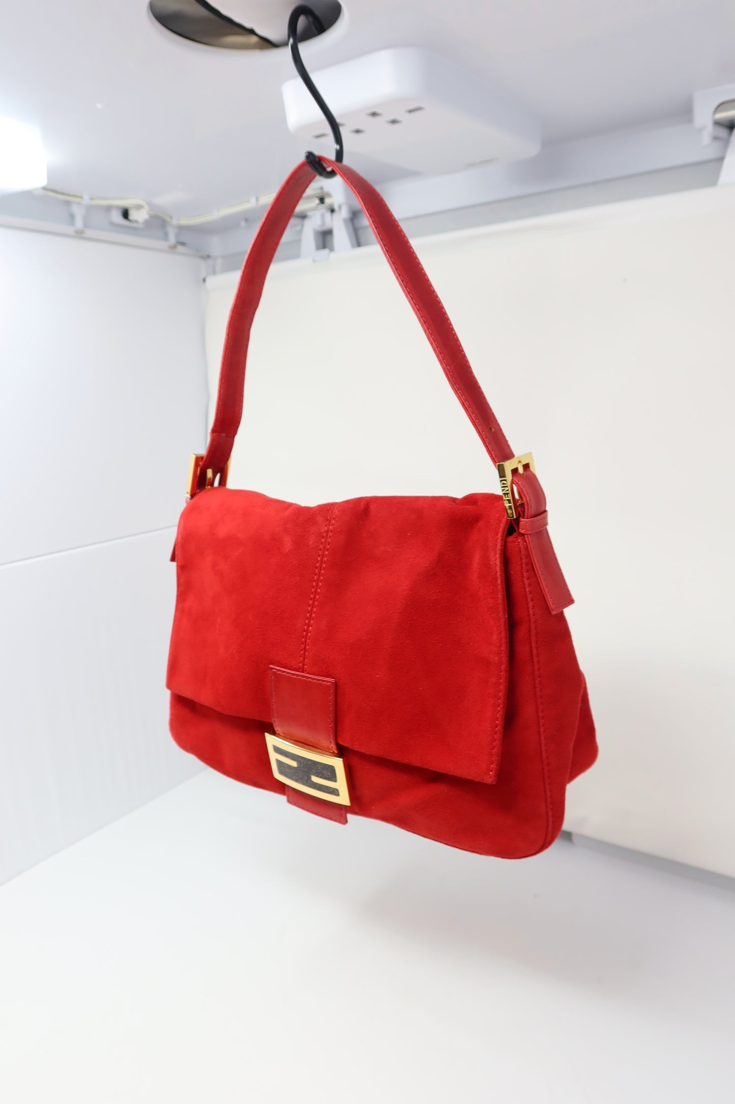 Fendi Red Suede Mamma Baguette Bag