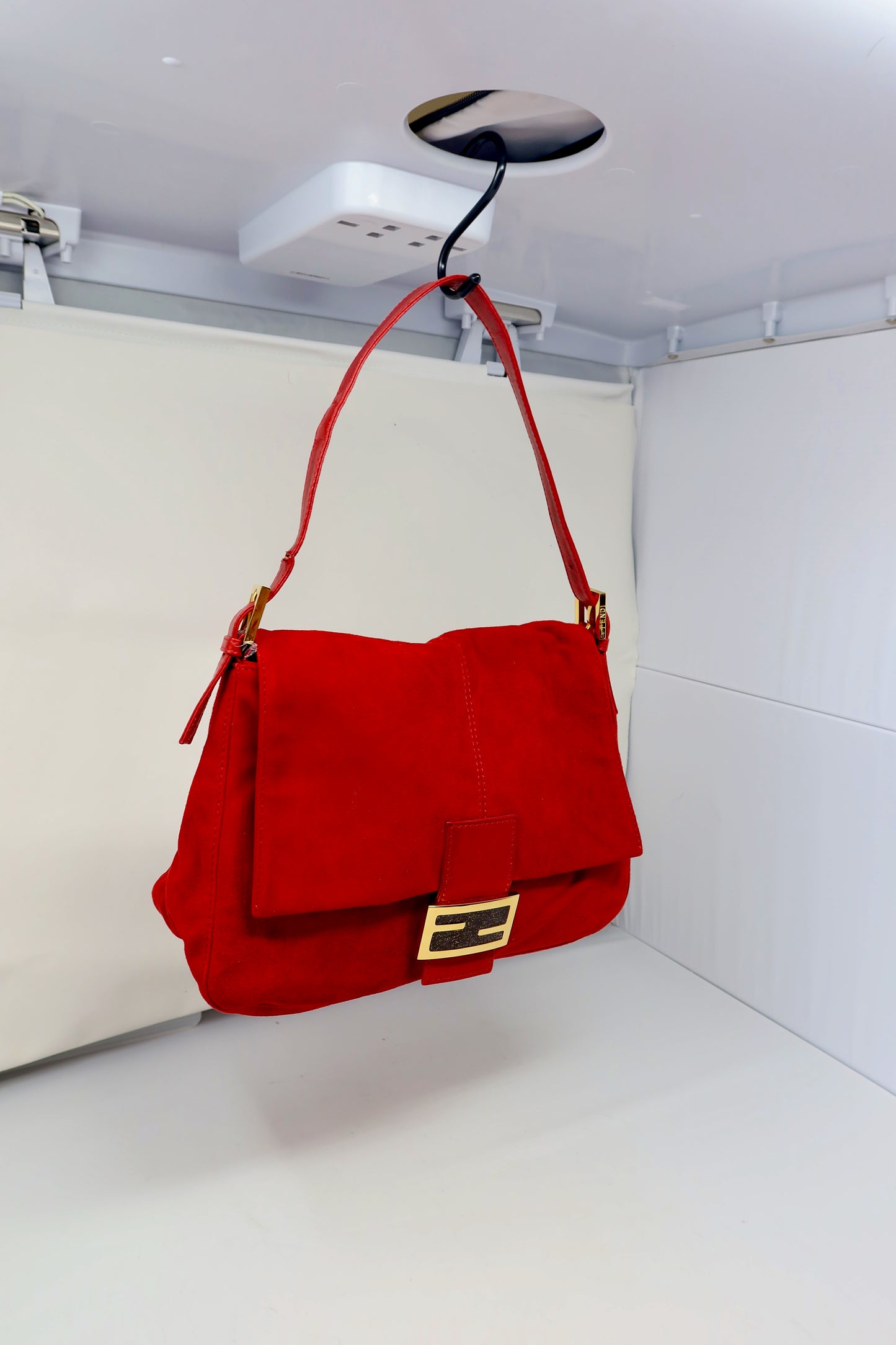 Fendi Red Suede Mamma Baguette Bag