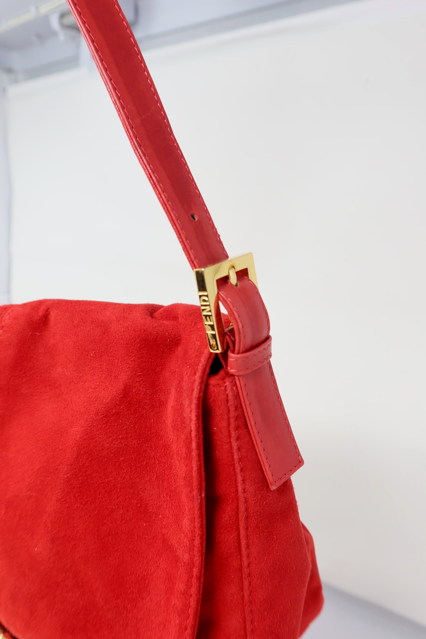 Fendi Red Suede Mamma Baguette Bag