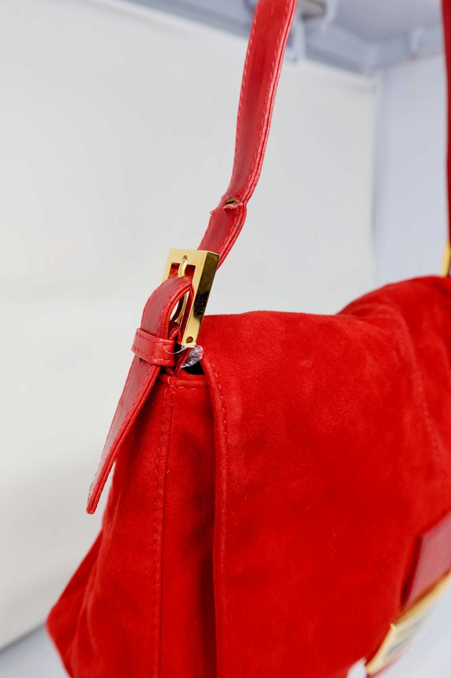 Fendi Red Suede Mamma Baguette Bag