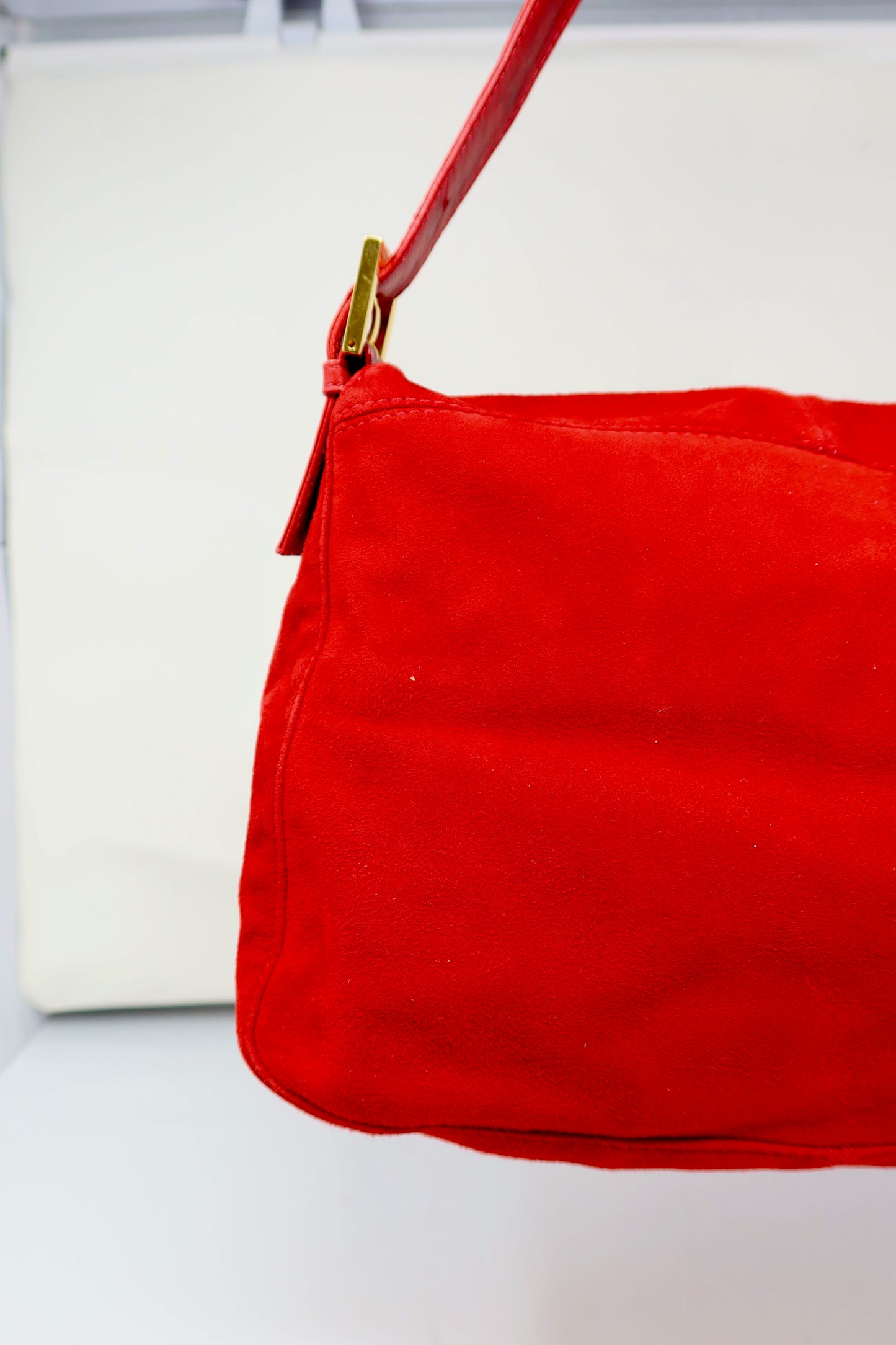 Fendi Red Suede Mamma Baguette Bag