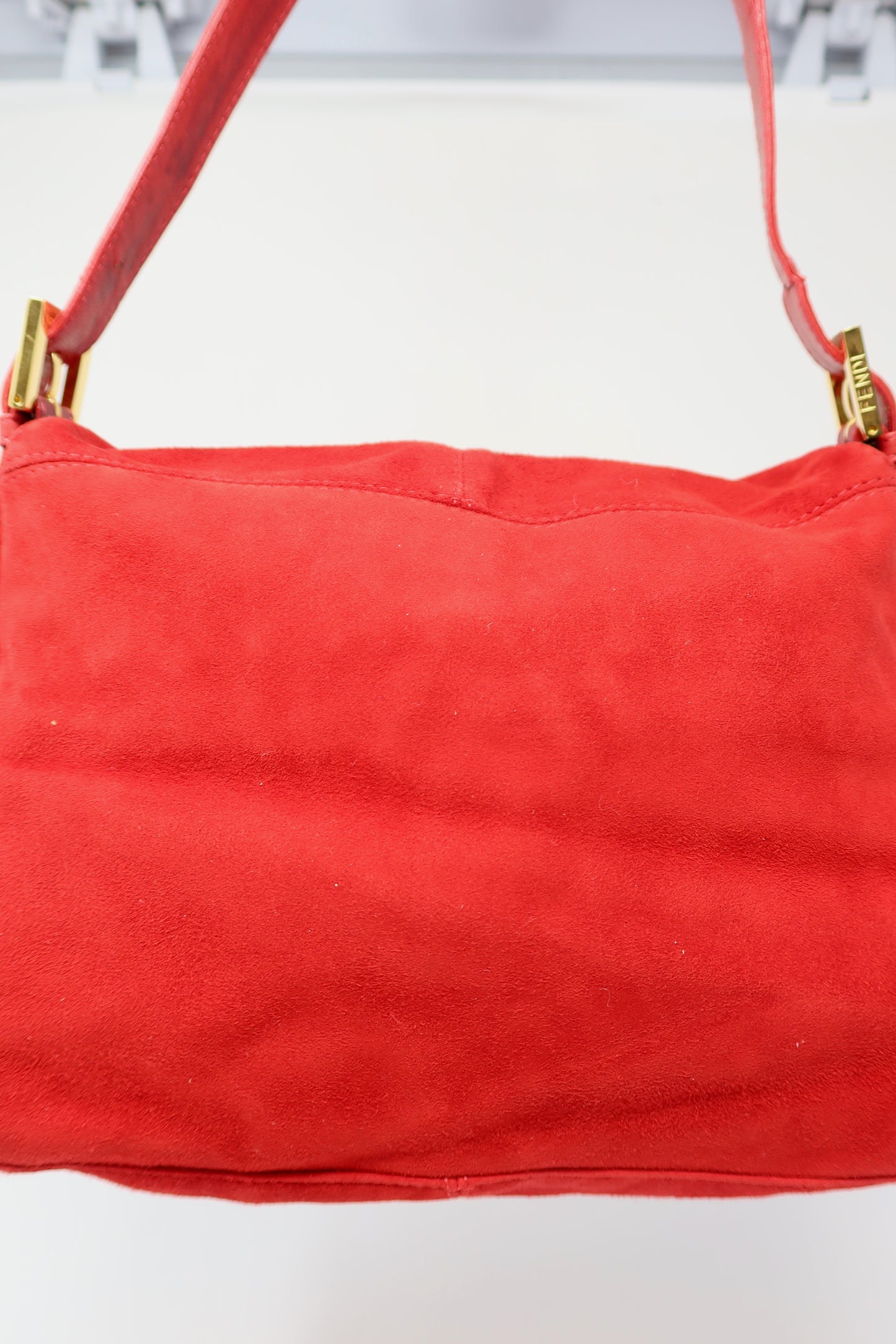 Fendi Red Suede Mamma Baguette Bag