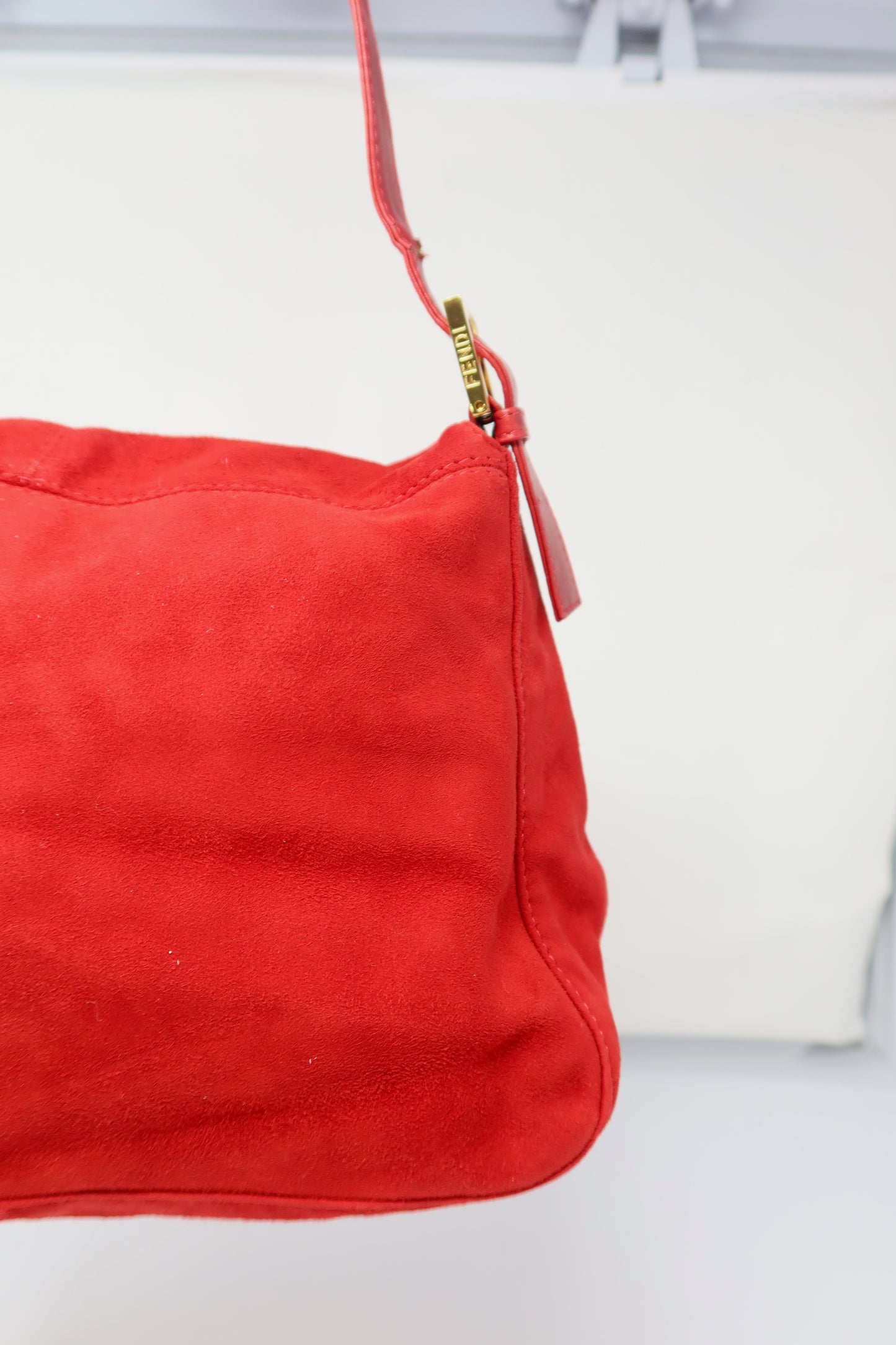 Fendi Red Suede Mamma Baguette Bag