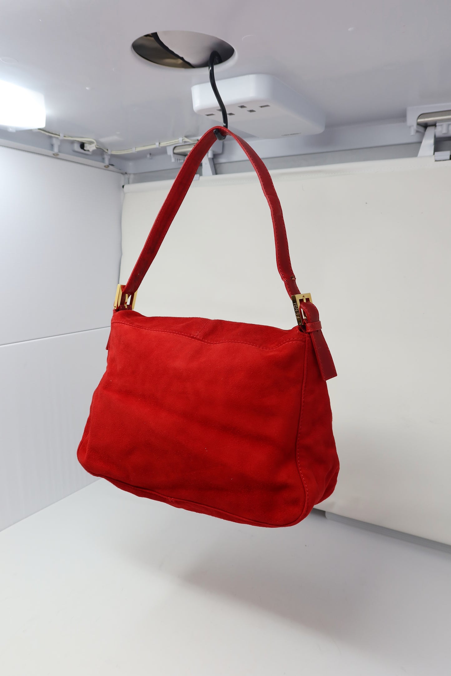 Fendi Red Suede Mamma Baguette Bag