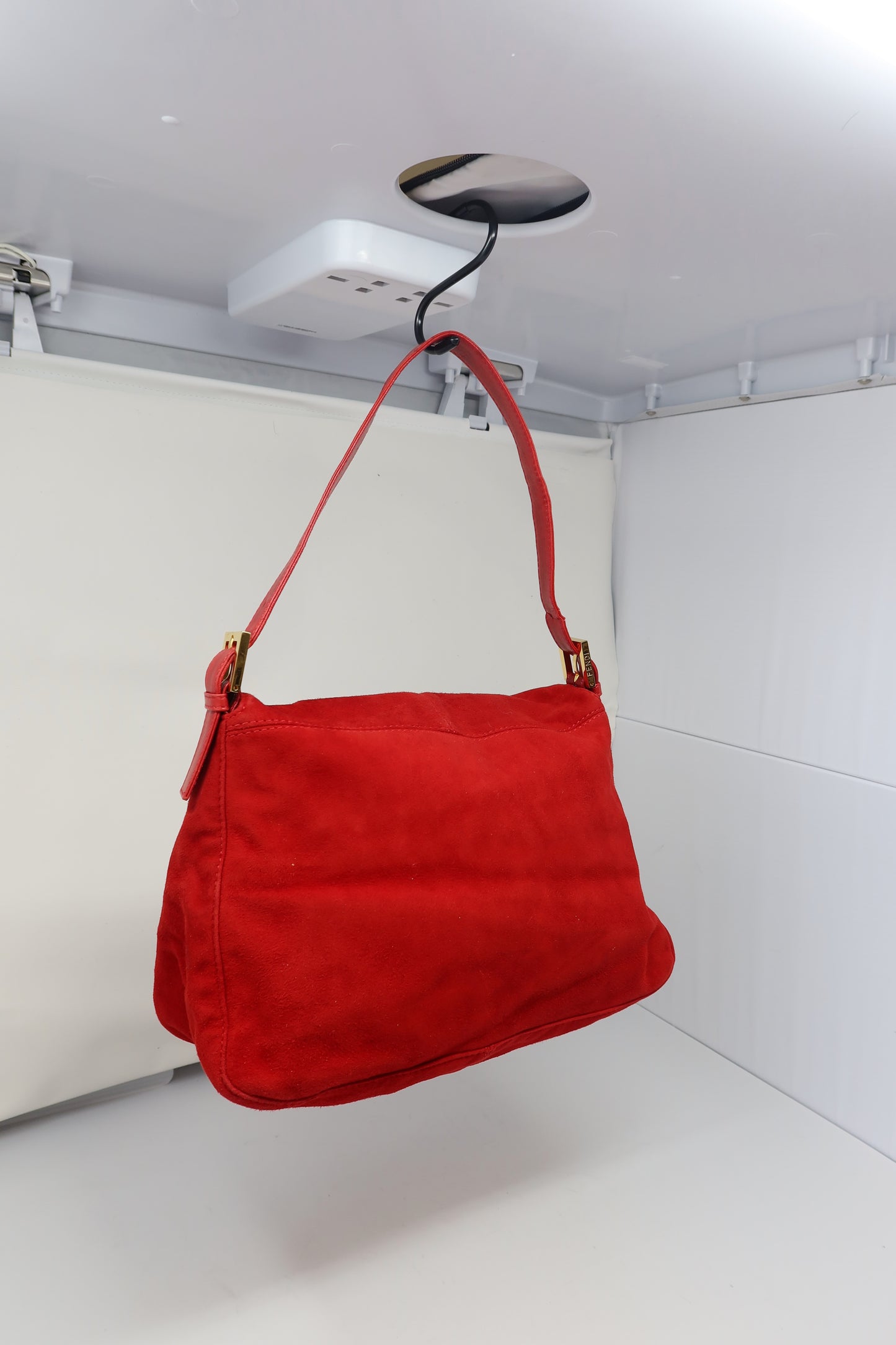 Fendi Red Suede Mamma Baguette Bag