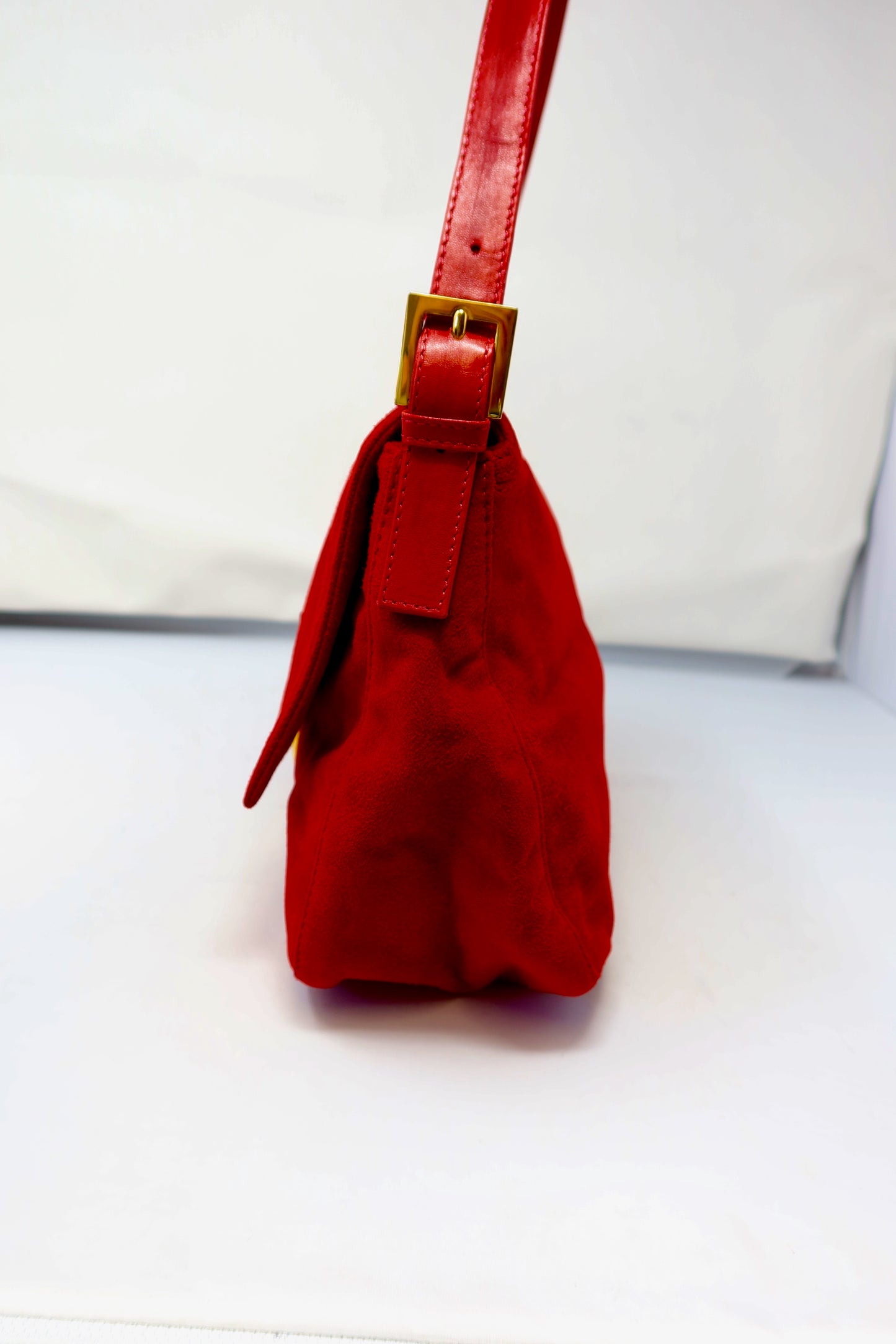 Fendi Red Suede Mamma Baguette Bag