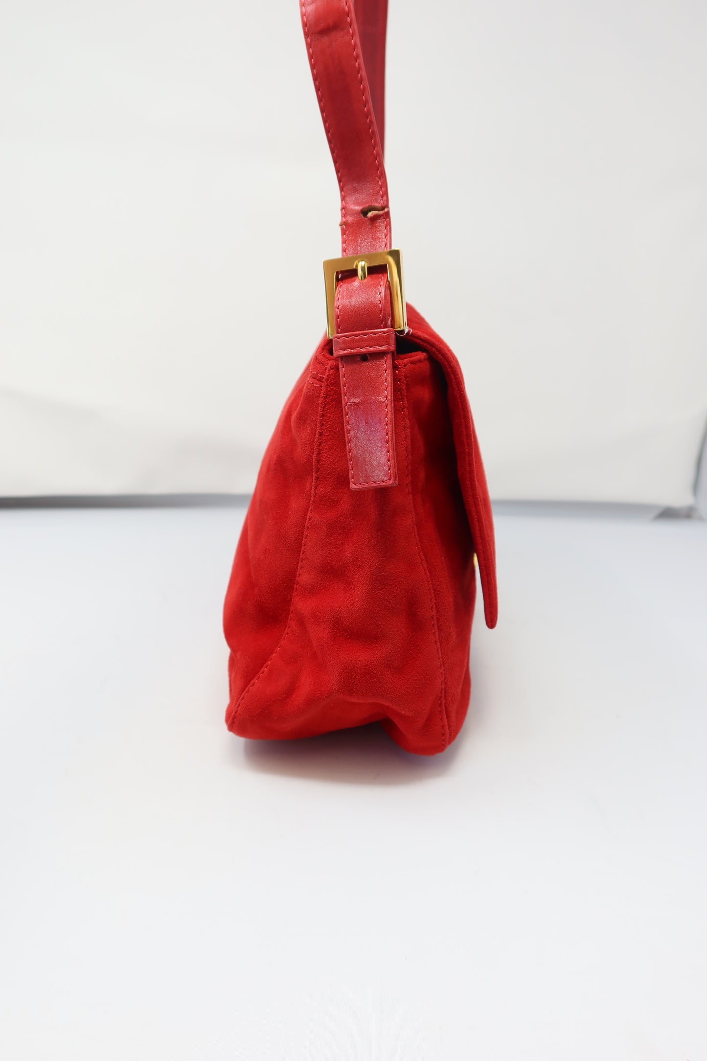 Fendi Red Suede Mamma Baguette Bag