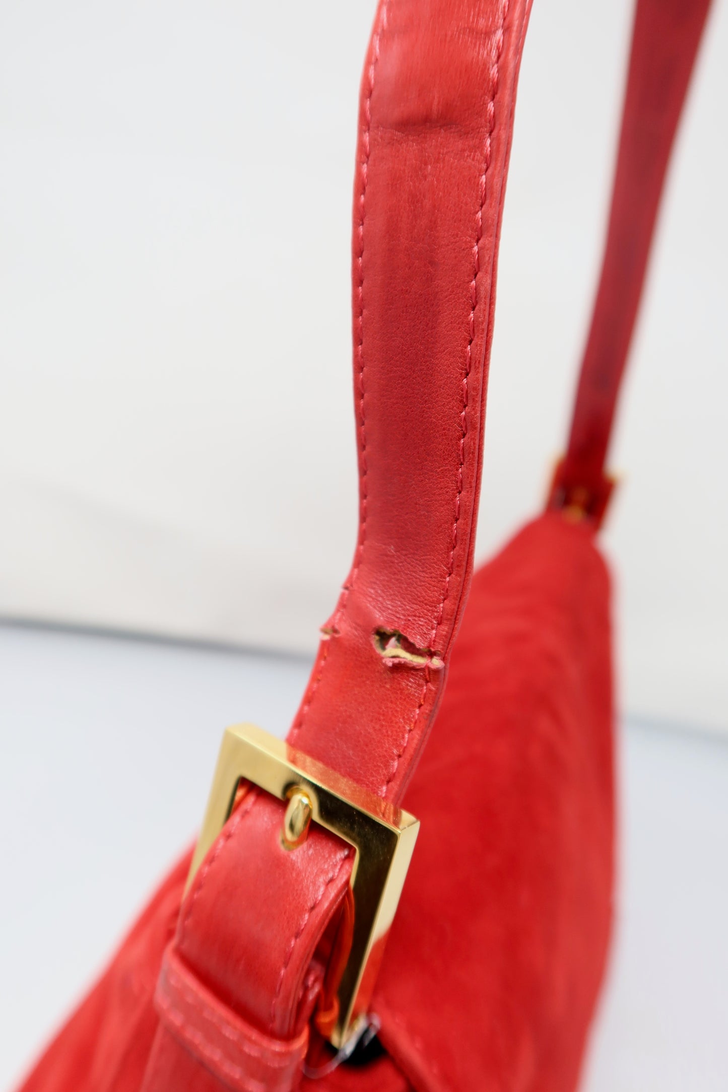 Fendi Red Suede Mamma Baguette Bag
