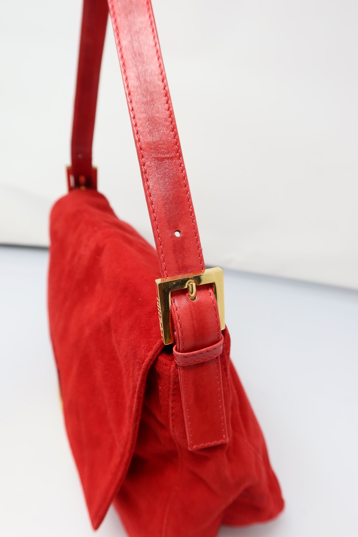 Fendi Red Suede Mamma Baguette Bag