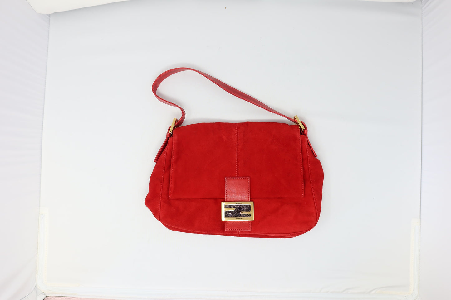 Fendi Red Suede Mamma Baguette Bag