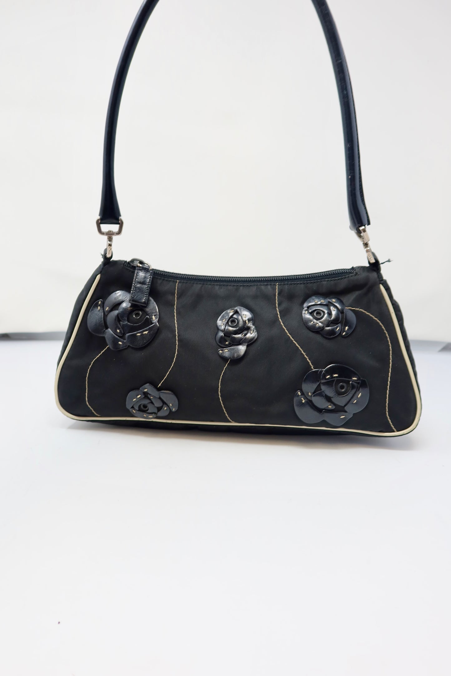 Prada Tessuto Rose Appliqué Shoulder Bag