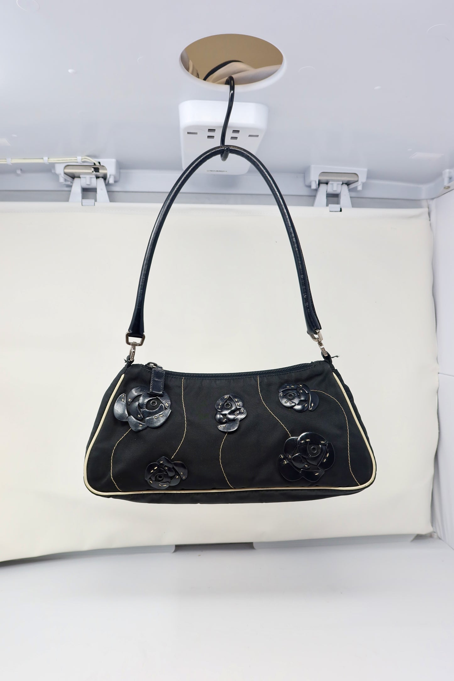 Prada Tessuto Rose Appliqué Shoulder Bag