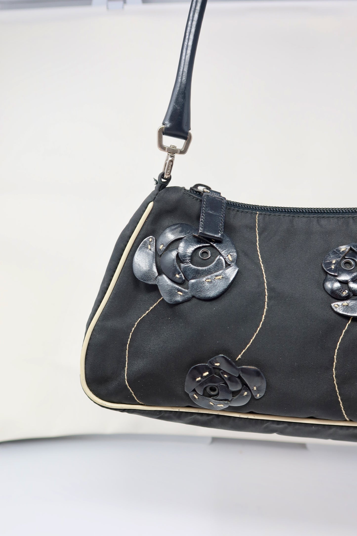 Prada Tessuto Rose Appliqué Shoulder Bag