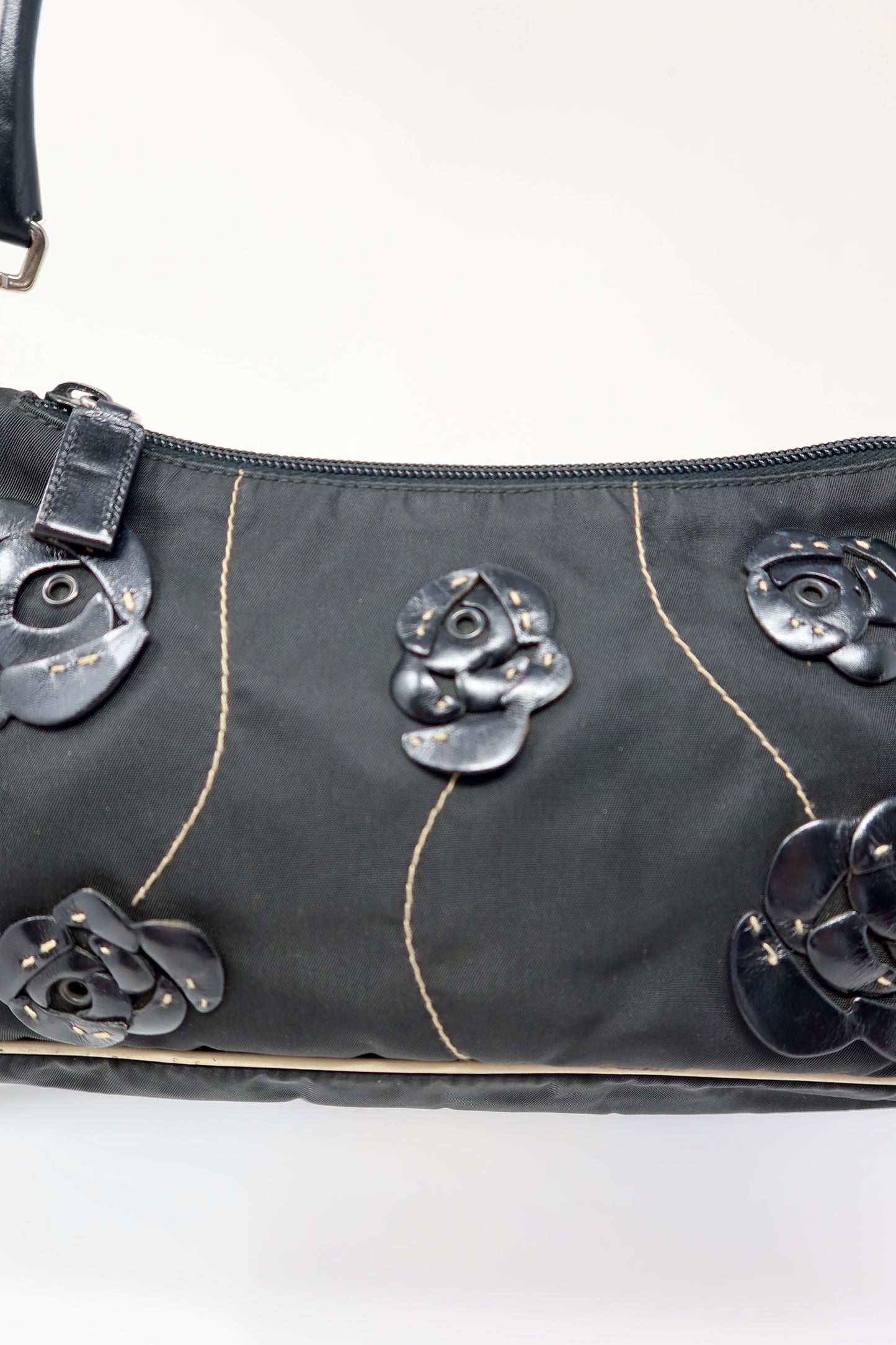 Prada Tessuto Rose Appliqué Shoulder Bag
