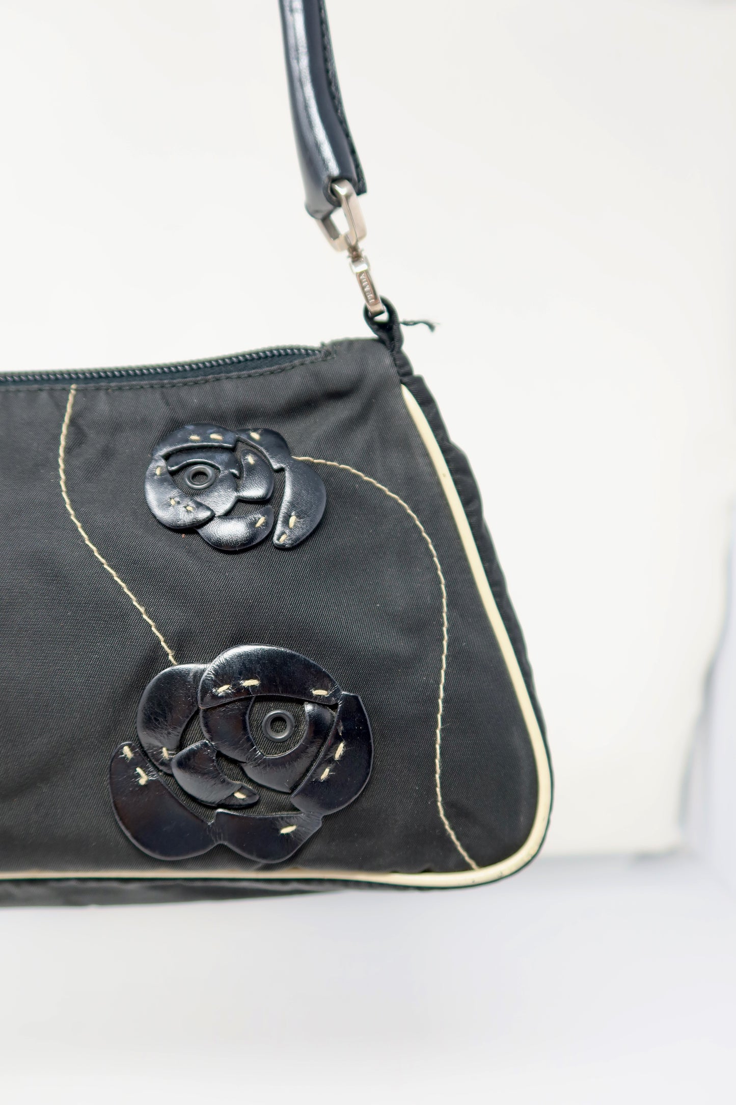 Prada Tessuto Rose Appliqué Shoulder Bag