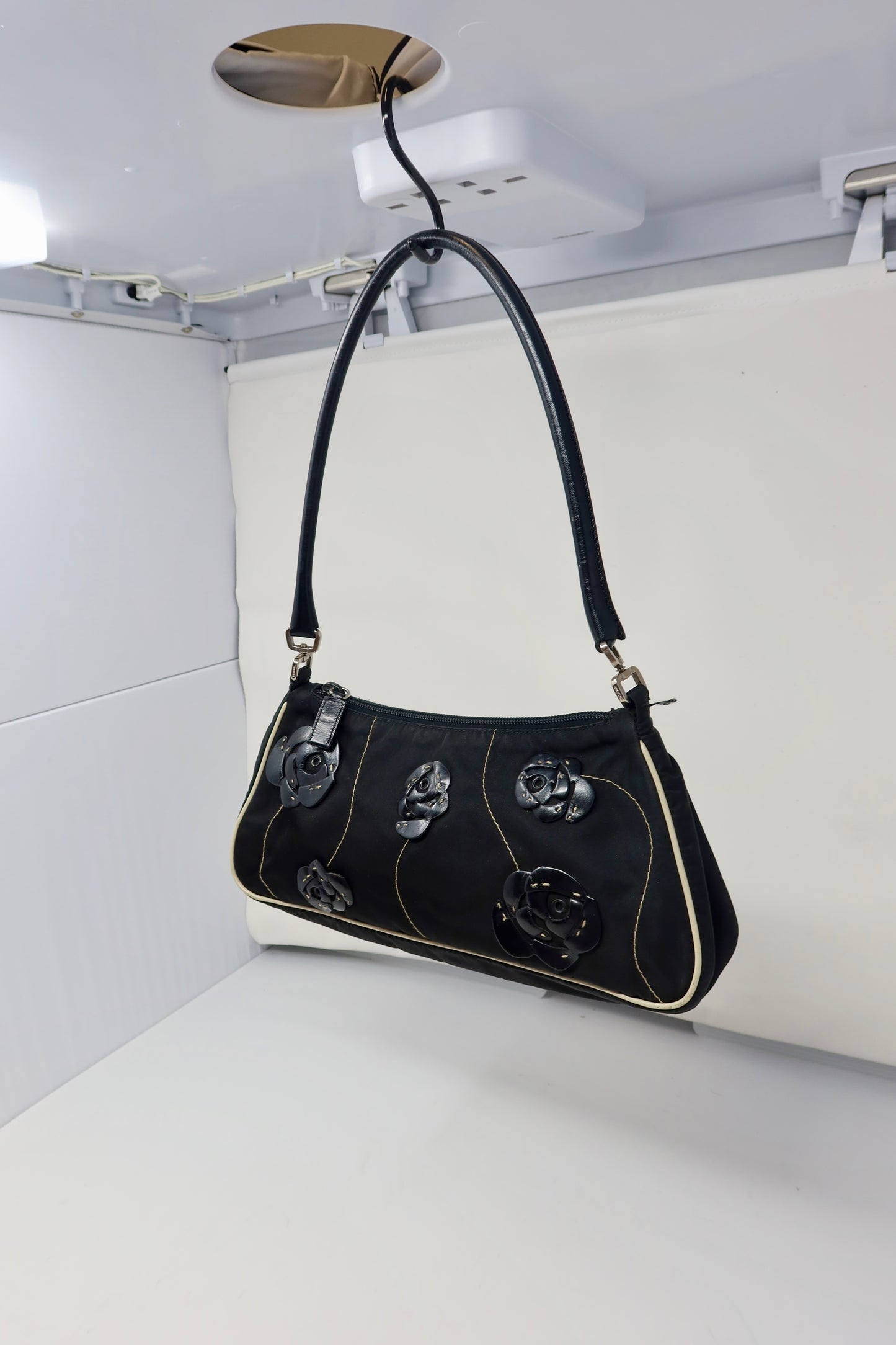 Prada Tessuto Rose Appliqué Shoulder Bag