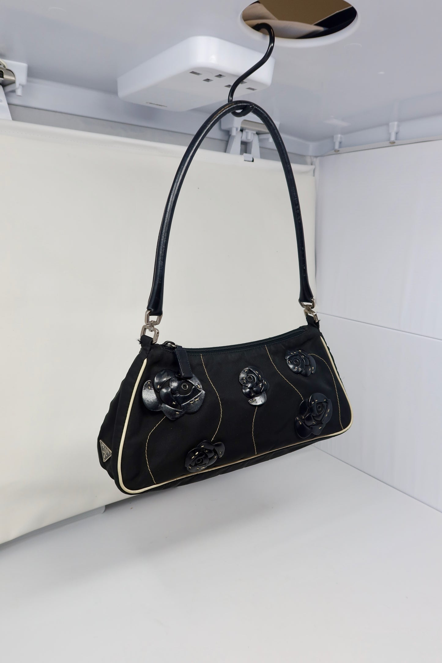 Prada Tessuto Rose Appliqué Shoulder Bag