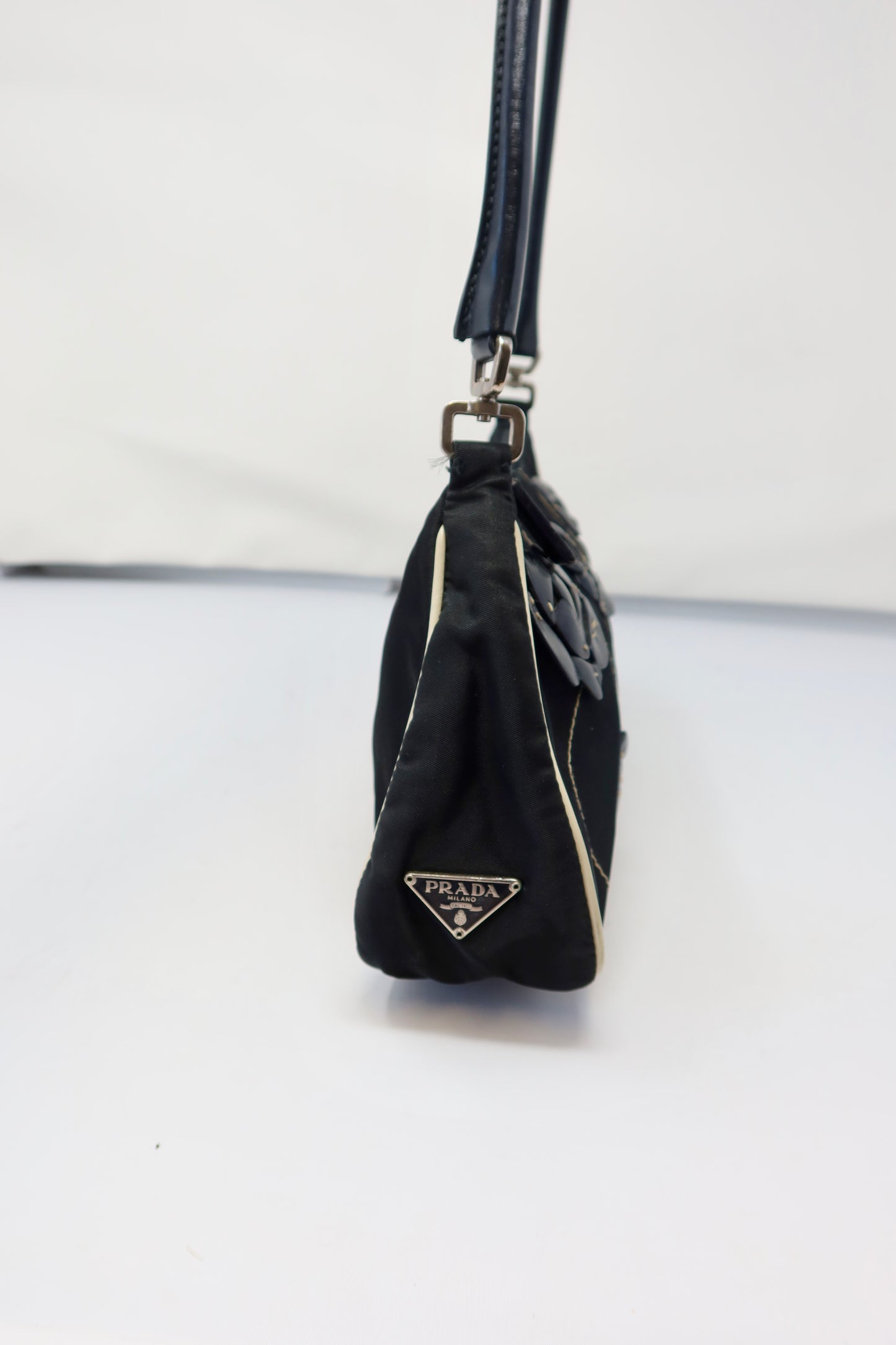 Prada Tessuto Rose Appliqué Shoulder Bag