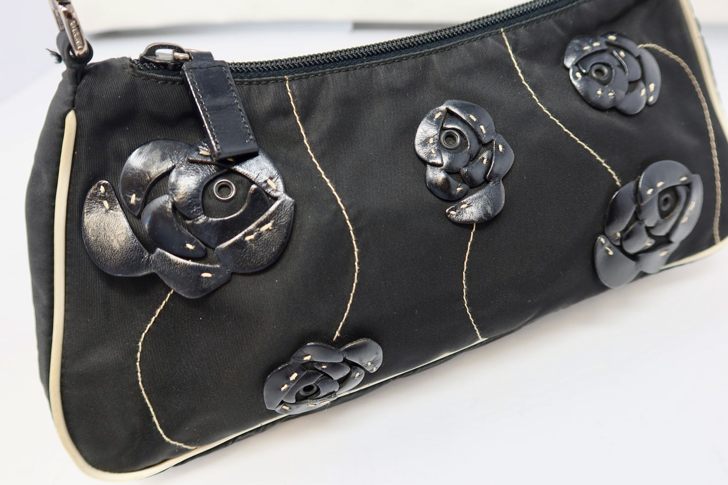 Prada Tessuto Rose Appliqué Shoulder Bag
