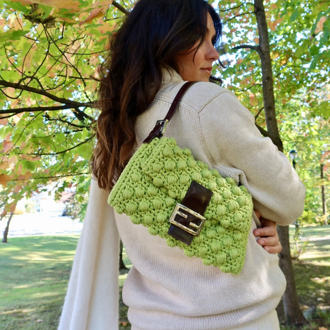 Fendi Lime Green Knit Baguette