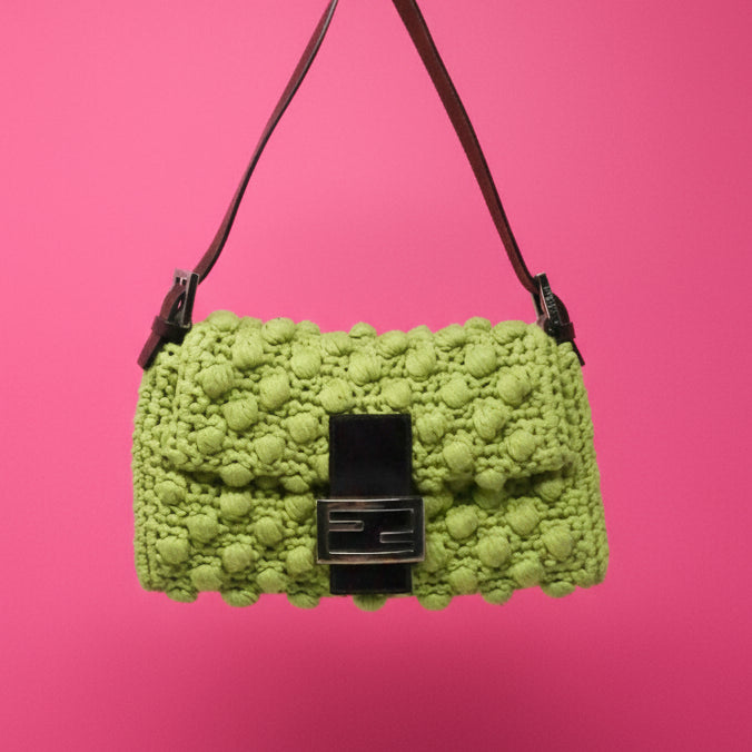 Fendi Lime Green Knit Baguette