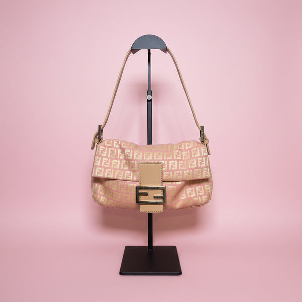 Fendi Pink Monogram Canvas Baguette Shoulder Bag Pink / Beige