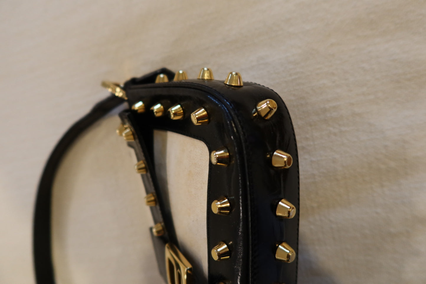 Fendi Parchment Calfskin Studded Baguette Shoulder Bag Black (comes with Duster)