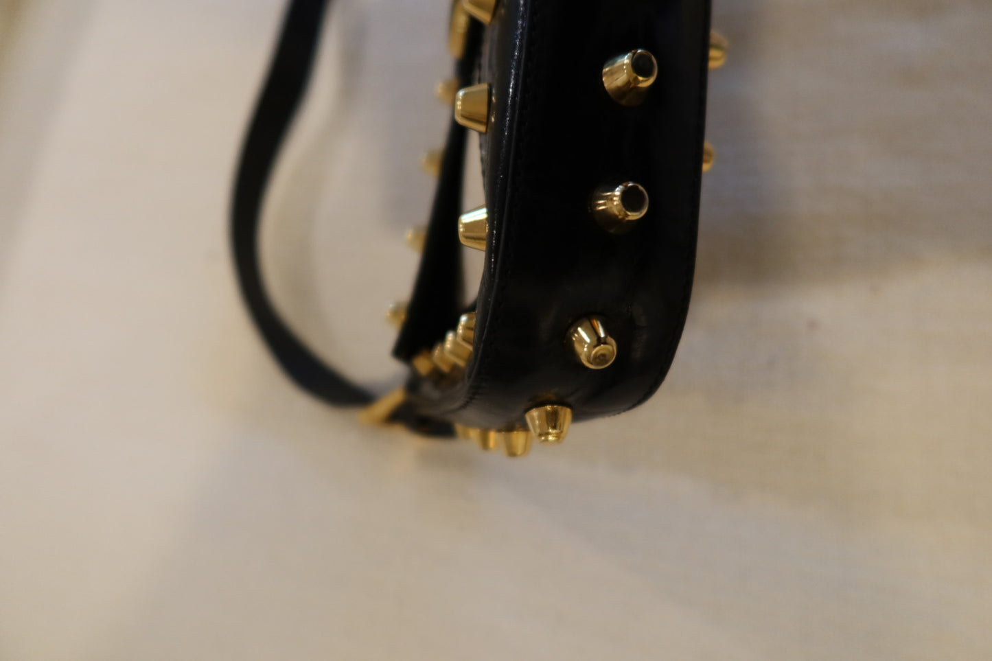 Fendi Parchment Calfskin Studded Baguette Shoulder Bag Black (comes with Duster)