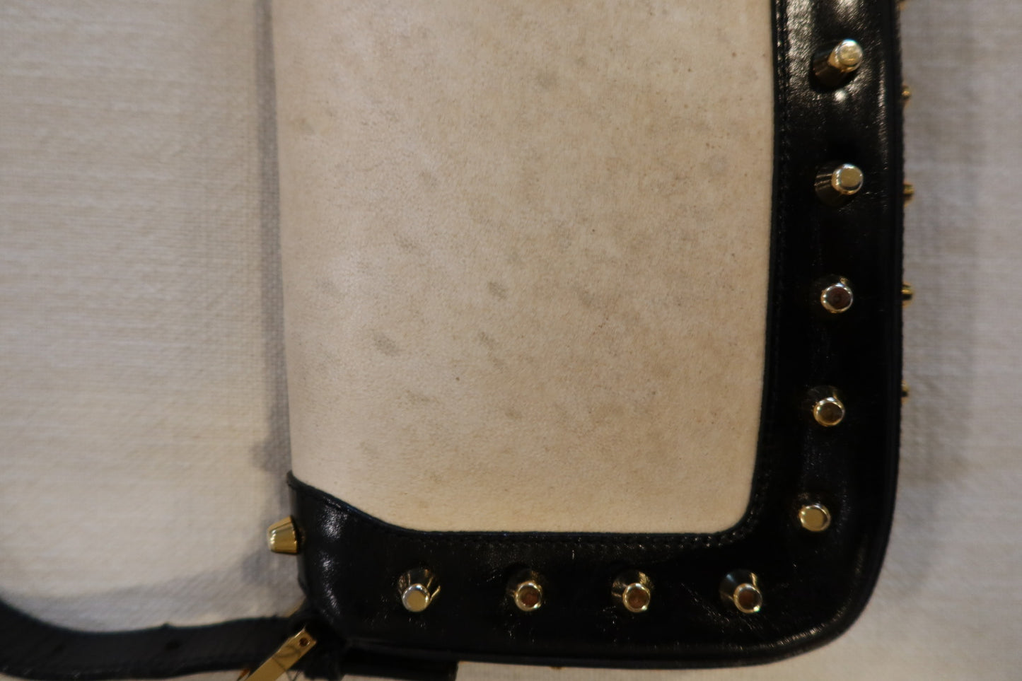 Fendi Parchment Calfskin Studded Baguette Shoulder Bag Black (comes with Duster)