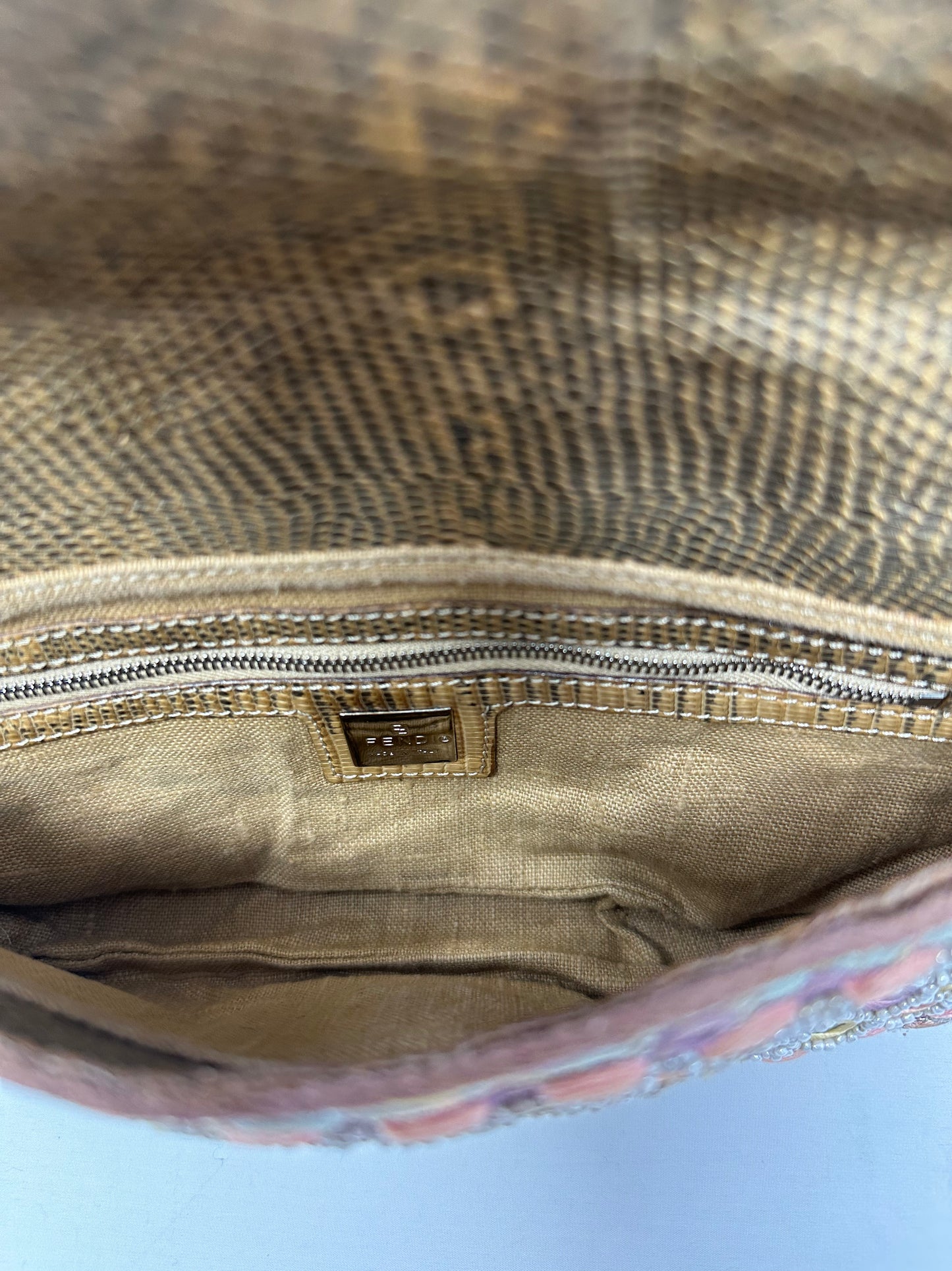 Fendi Baguette Multi-color Embroidered Mirrors & Lizzard Skin Shoulder Bag