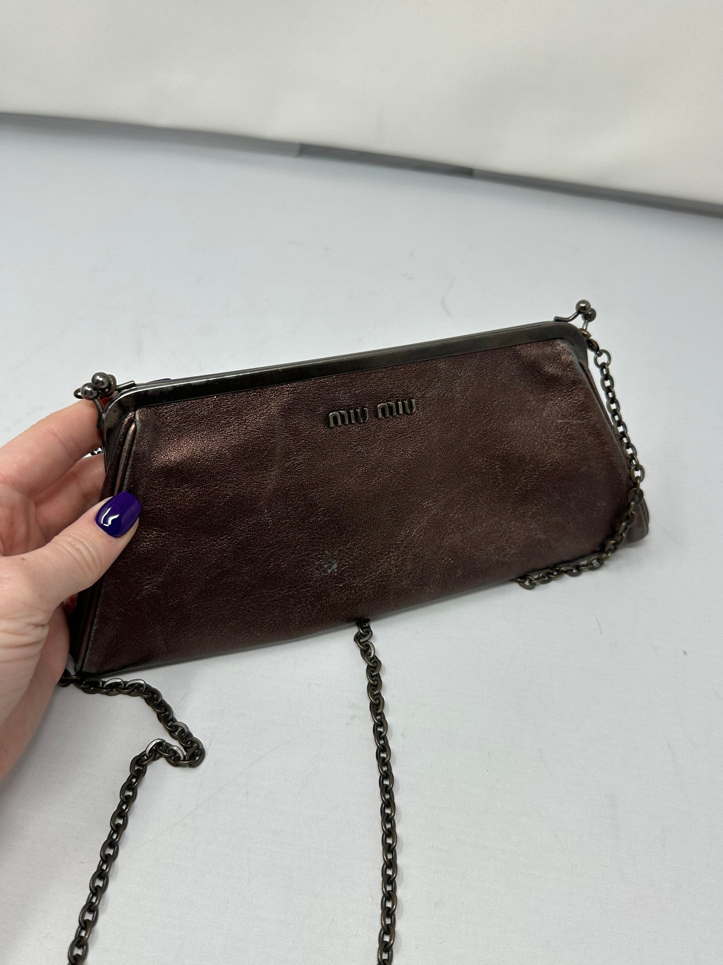 Miu Miu Brown Leather Chain Shoulder Bag